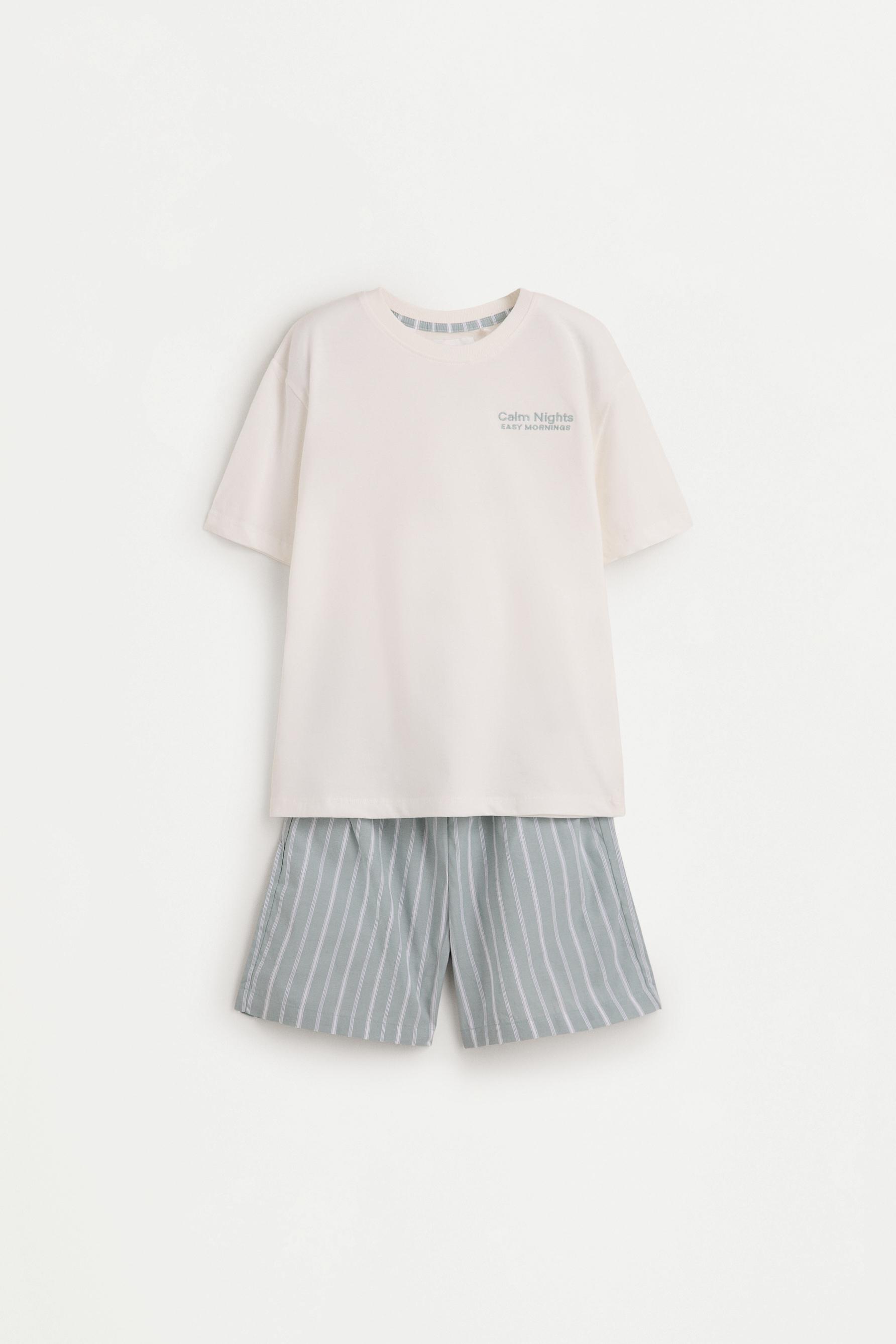 Short pyjamas with slogan print — PALE BLUE