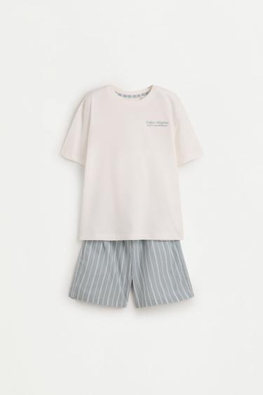 Short pyjamas with slogan print — PALE BLUE 1