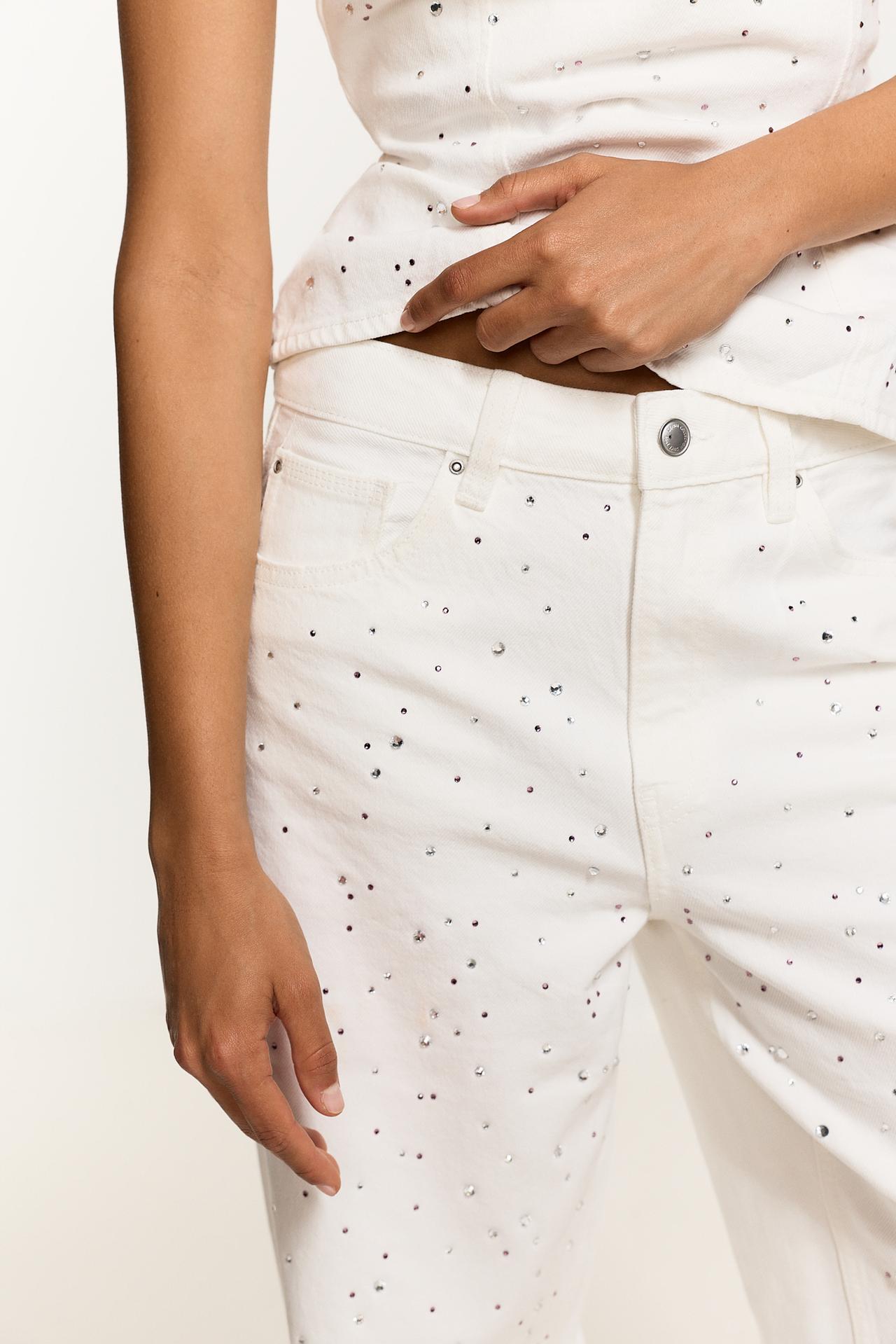 Wide-leg rhinestone jeans — WHITE