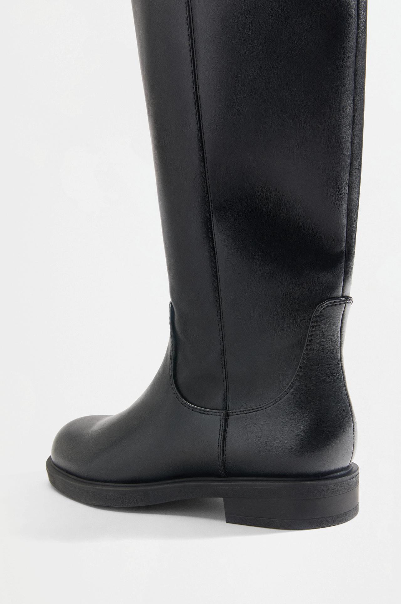 Flat knee-high riding boots — BLACK