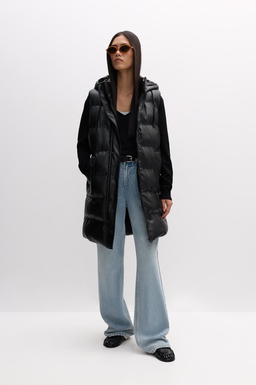 Leather effect long padded gilet
