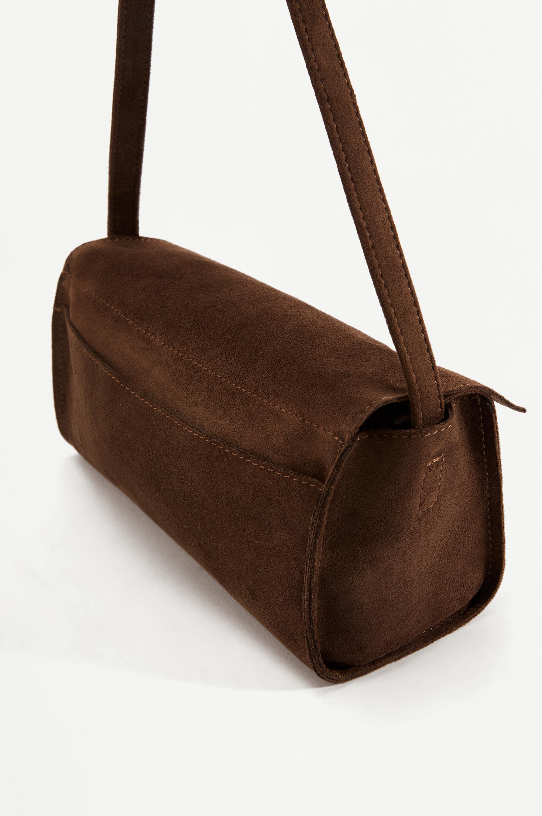 Faux suede shoulder bag — BROWN