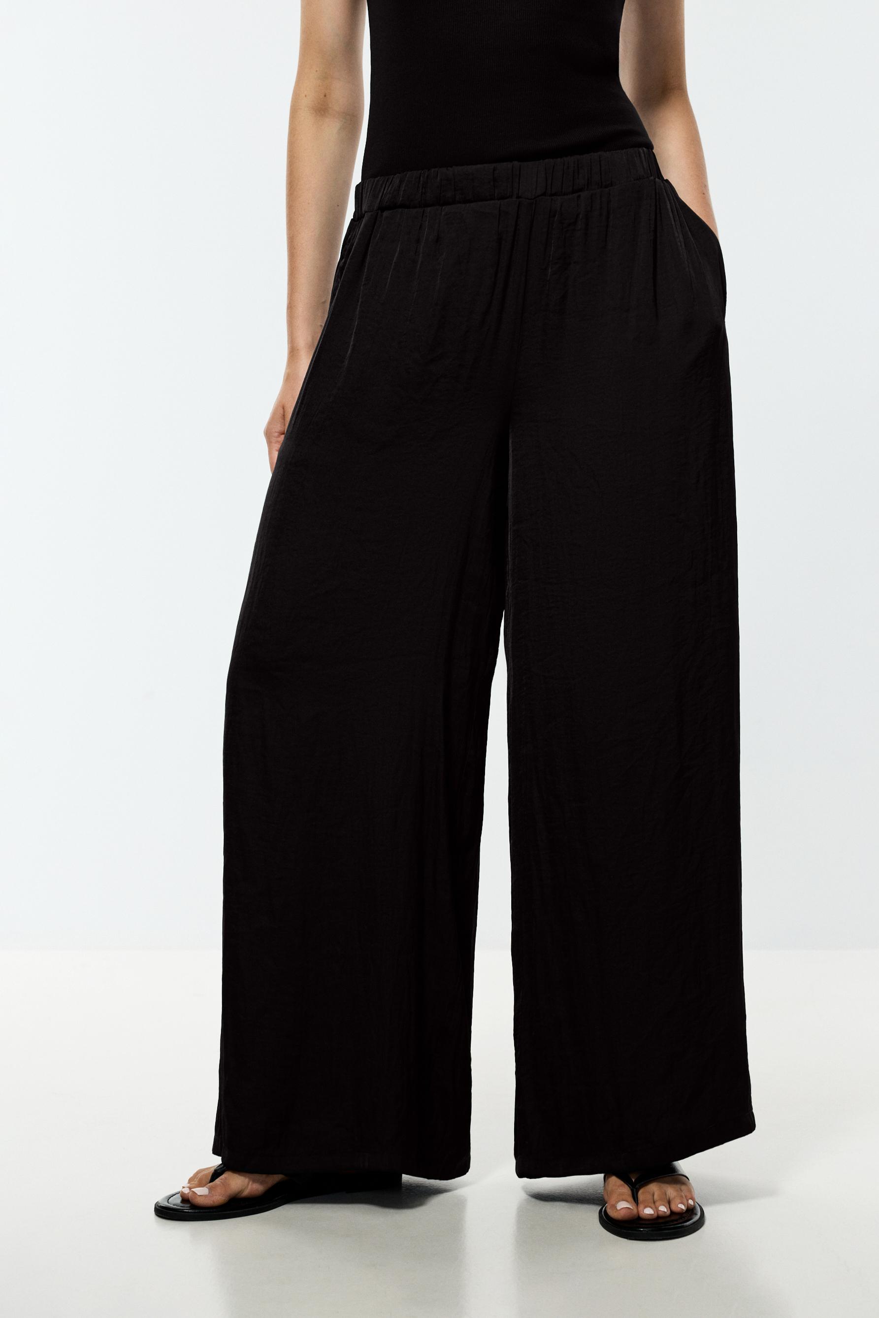 Satin palazzo trousers — BLACK