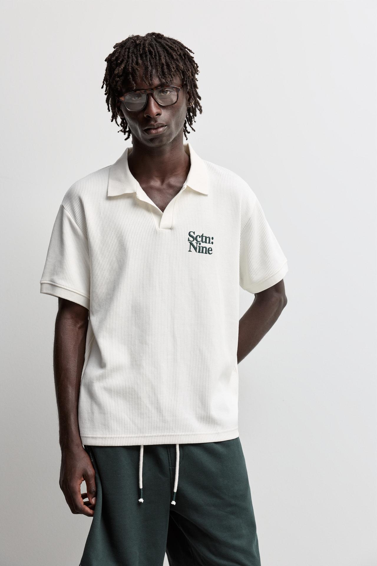 Ribbed embroidered polo shirt — OFF WHITE