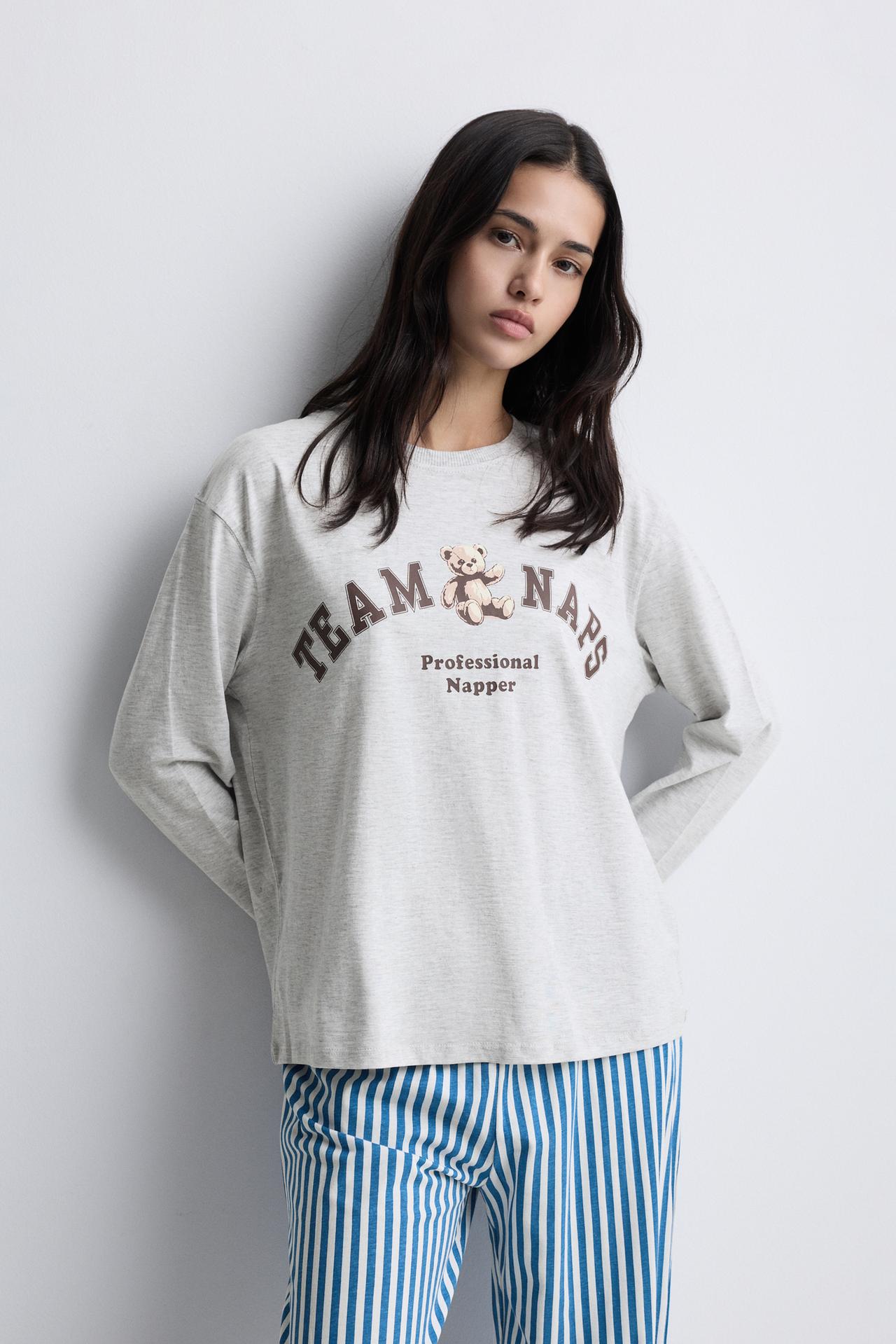 Long printed pyjamas — GREY/BLUE