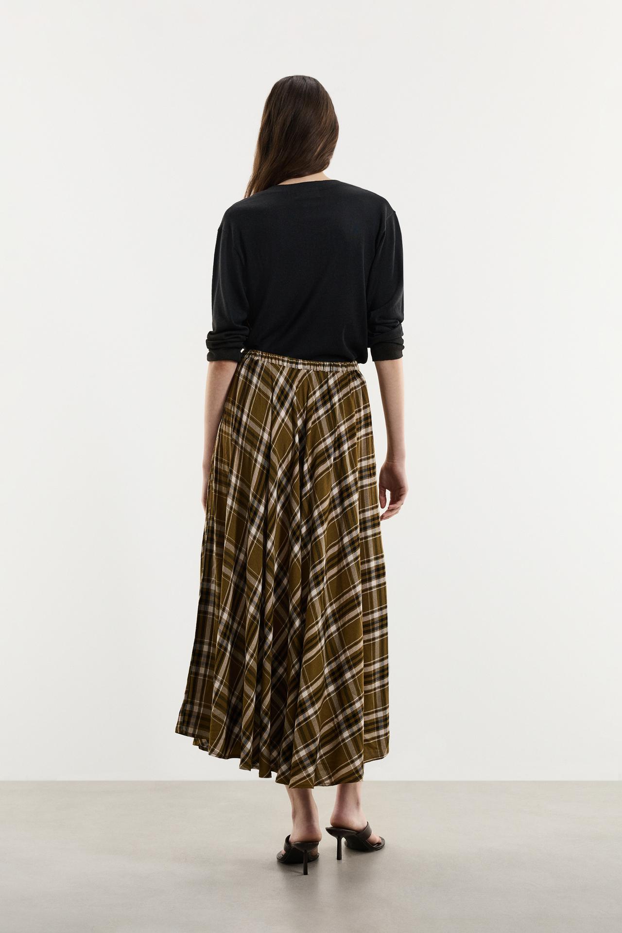 Plaid midi skirt — ECRU/KHAKI