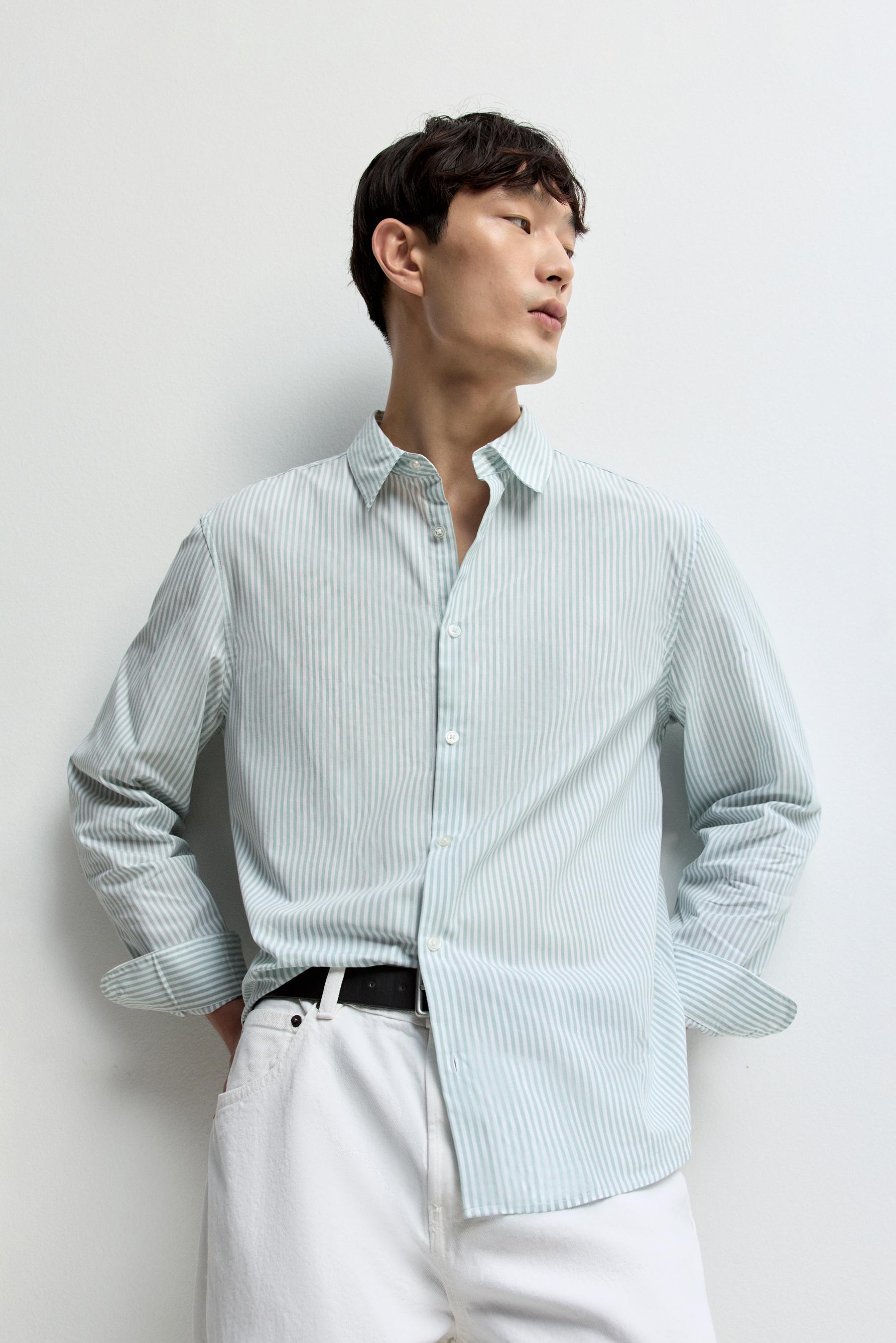 Striped regular fit shirt — WATER GREEN