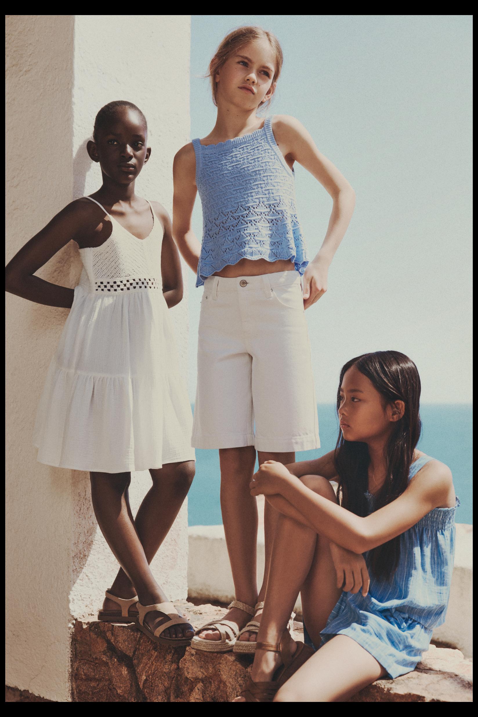 Crochet knit top — SKY BLUE