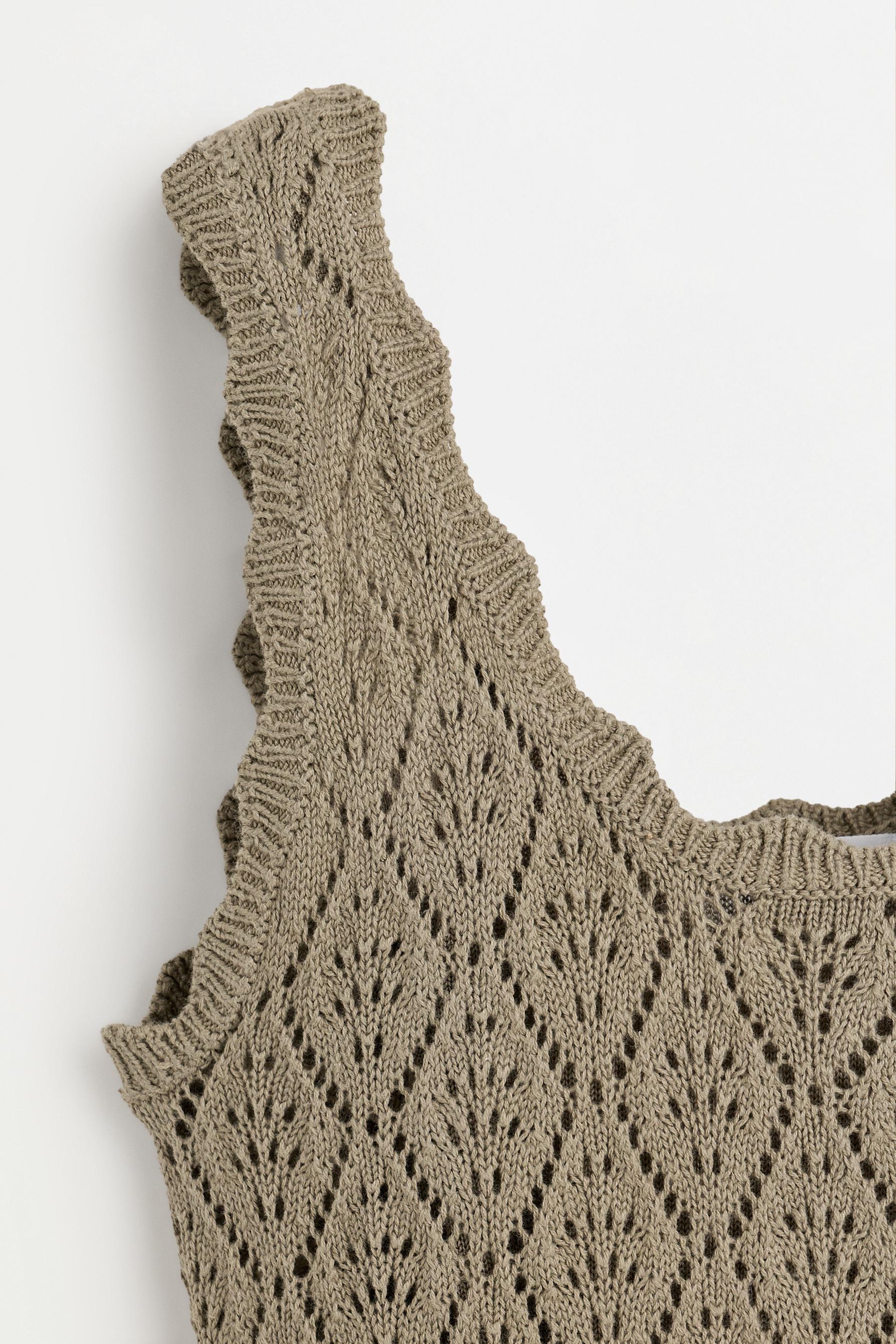 Cutwork knit midi dress — KHAKI