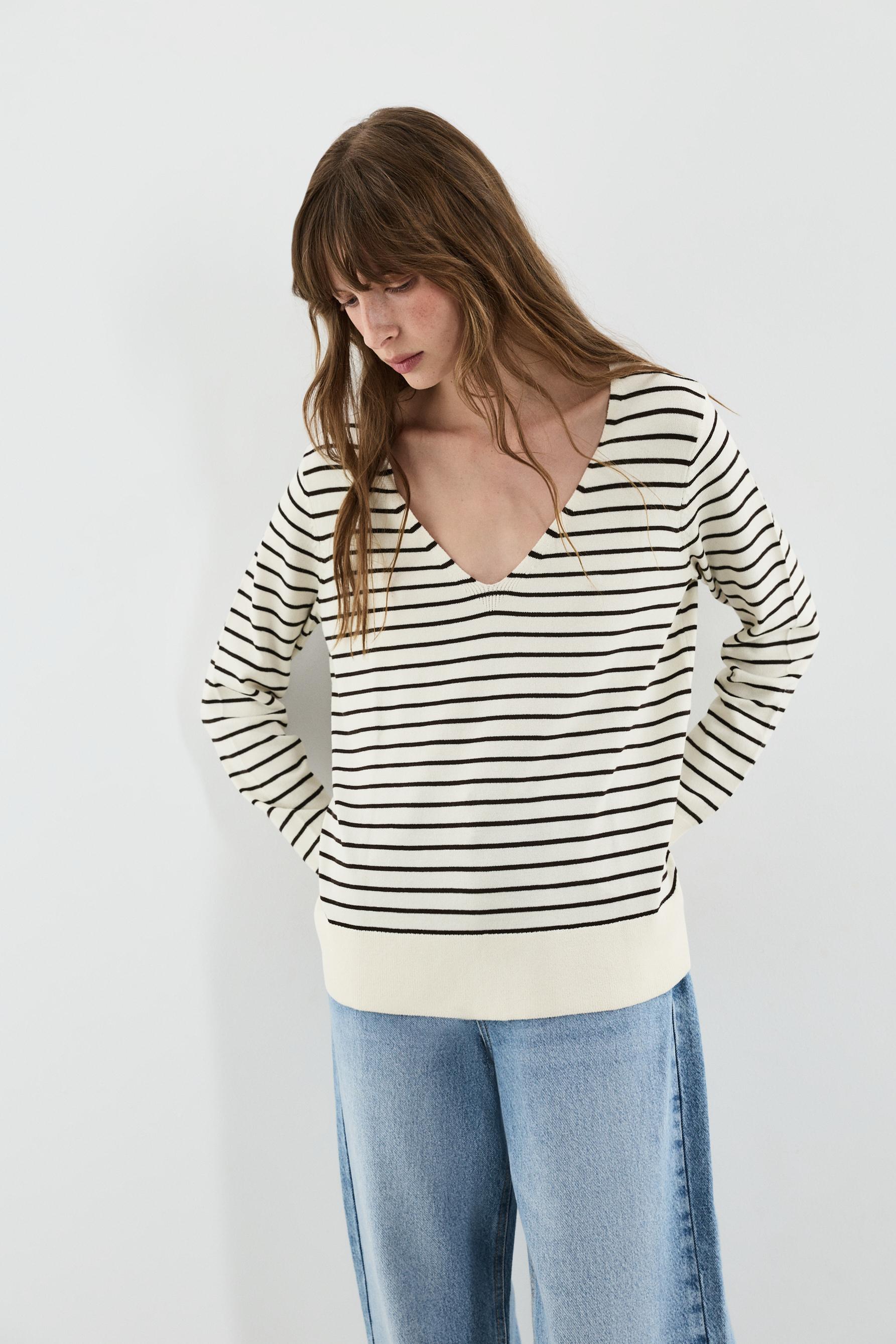 Basic V-neck sweater — BEIGE/BROWN