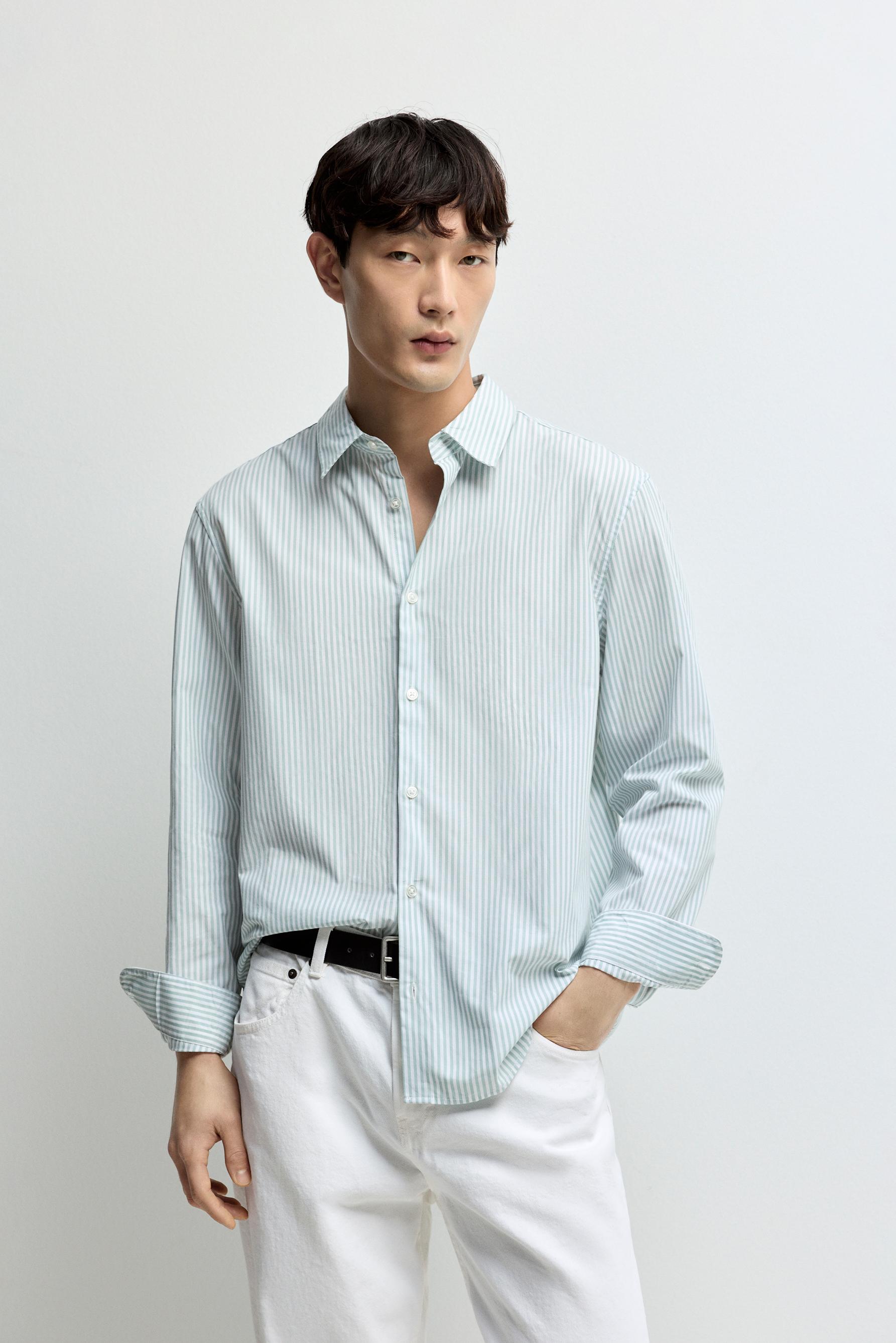 Striped regular fit shirt — WATER GREEN