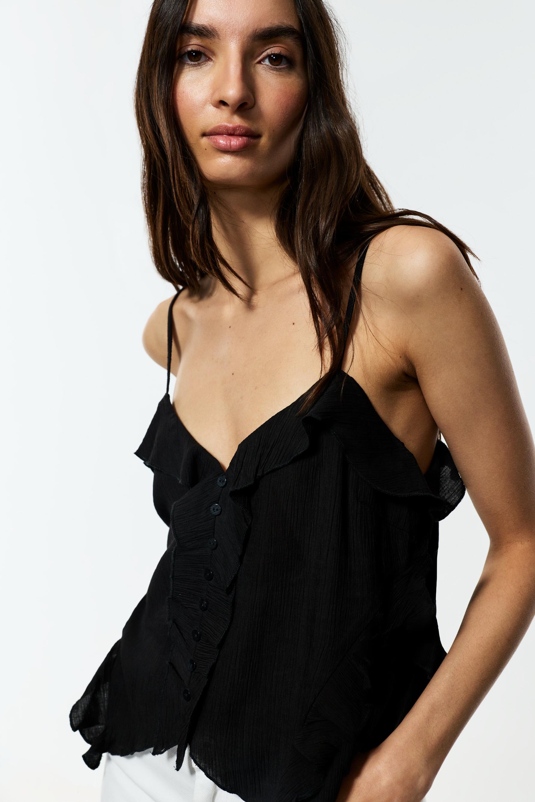 Textured camisole top — BLACK