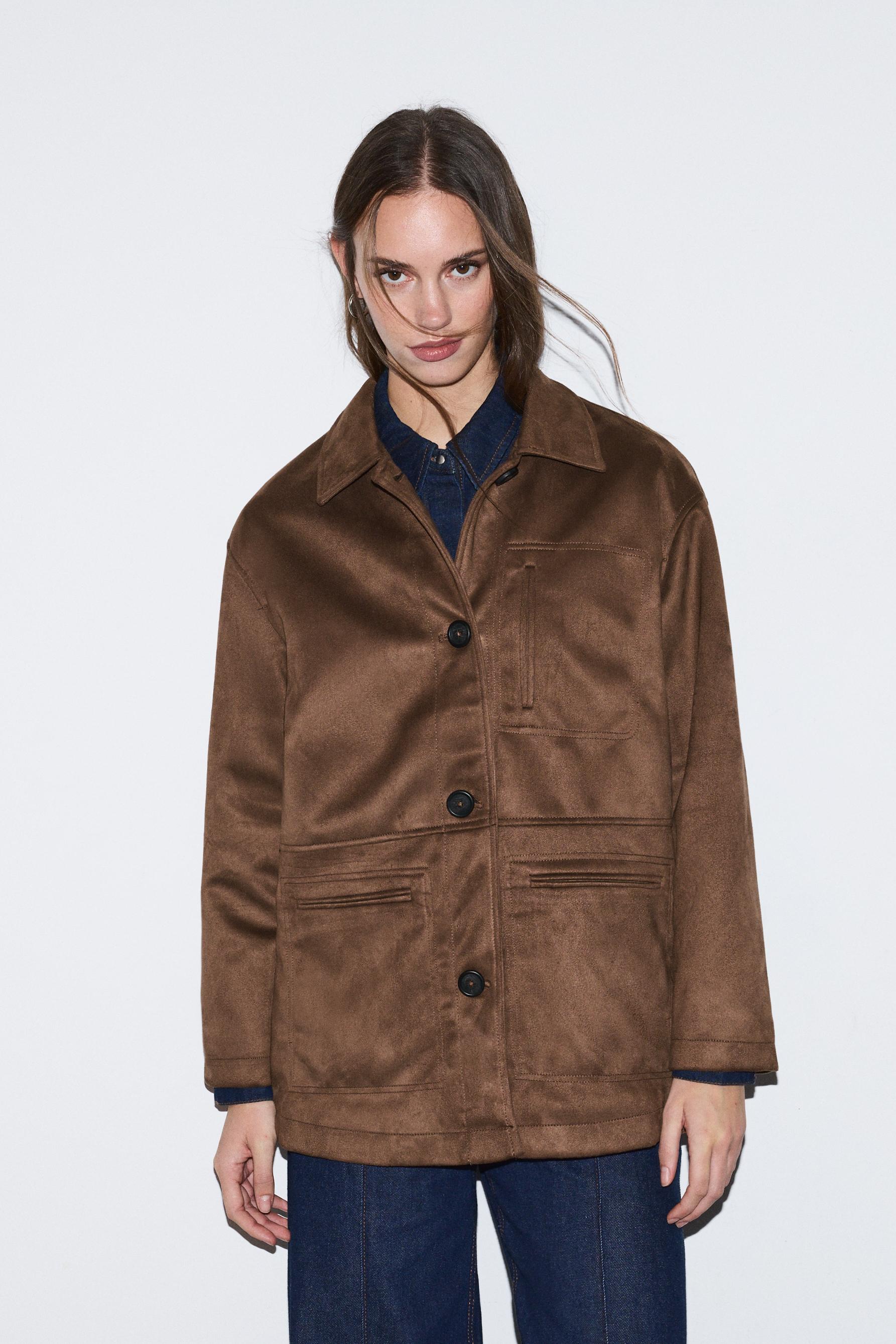 Cazadora larga efecto ante