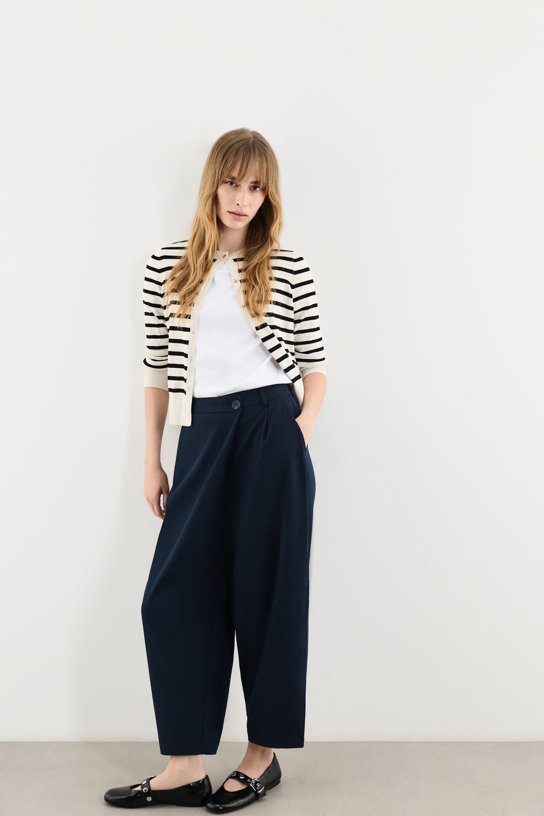 Asymmetrical waist barrel trousers — DARK NAVY