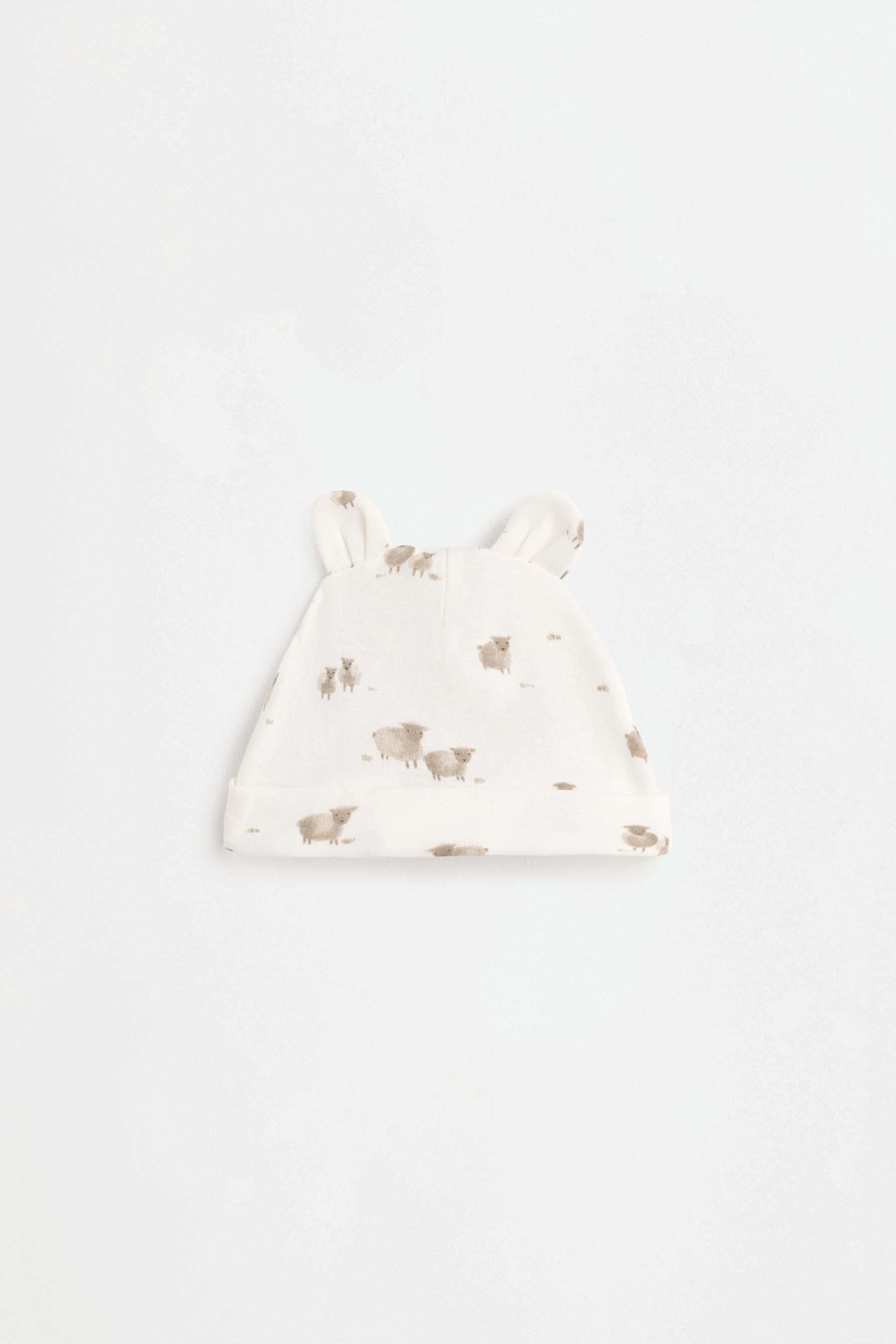 Printed bodysuit, footed leggings and hat set — TAUPE BROWN