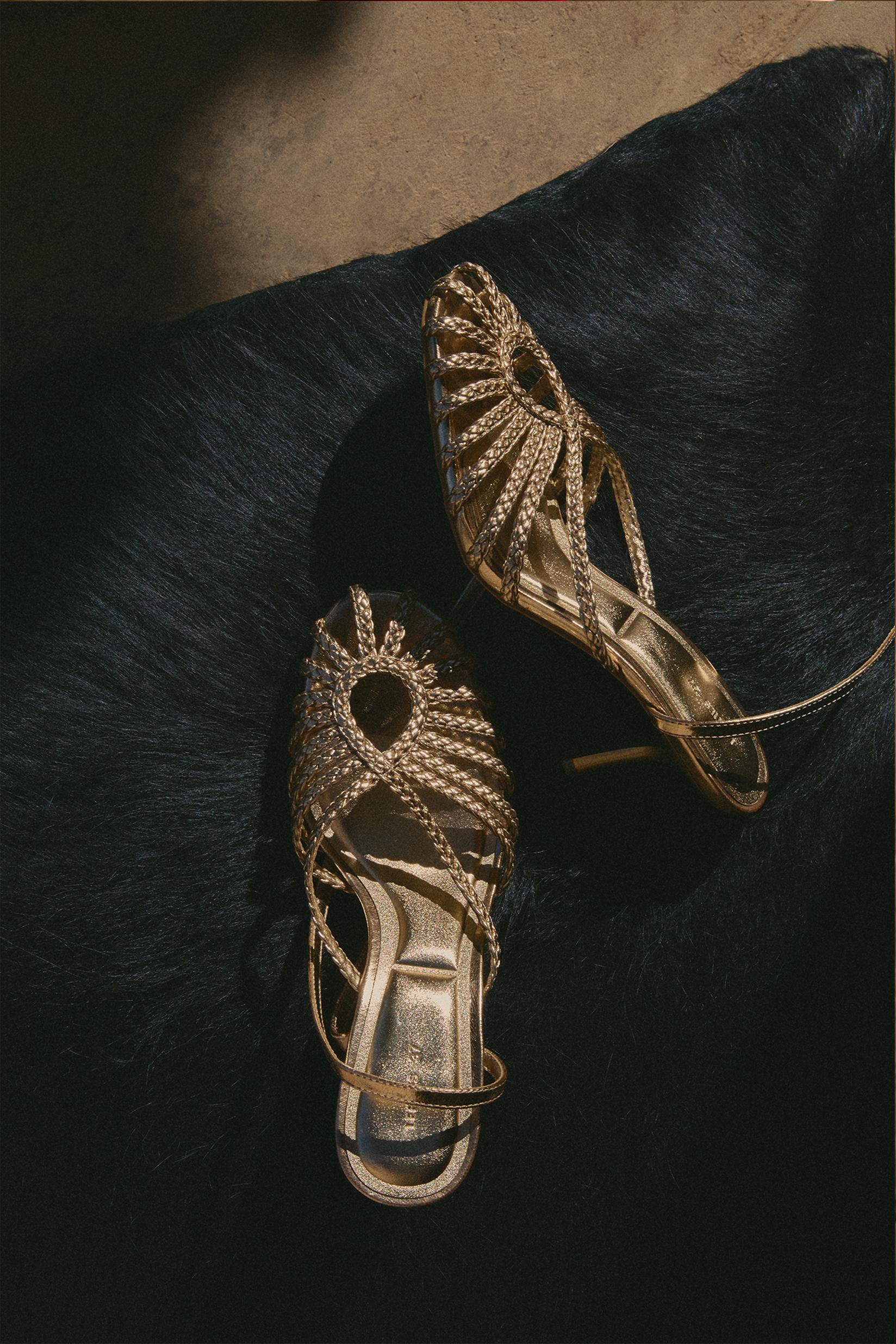Heeled cage sandals — GOLD