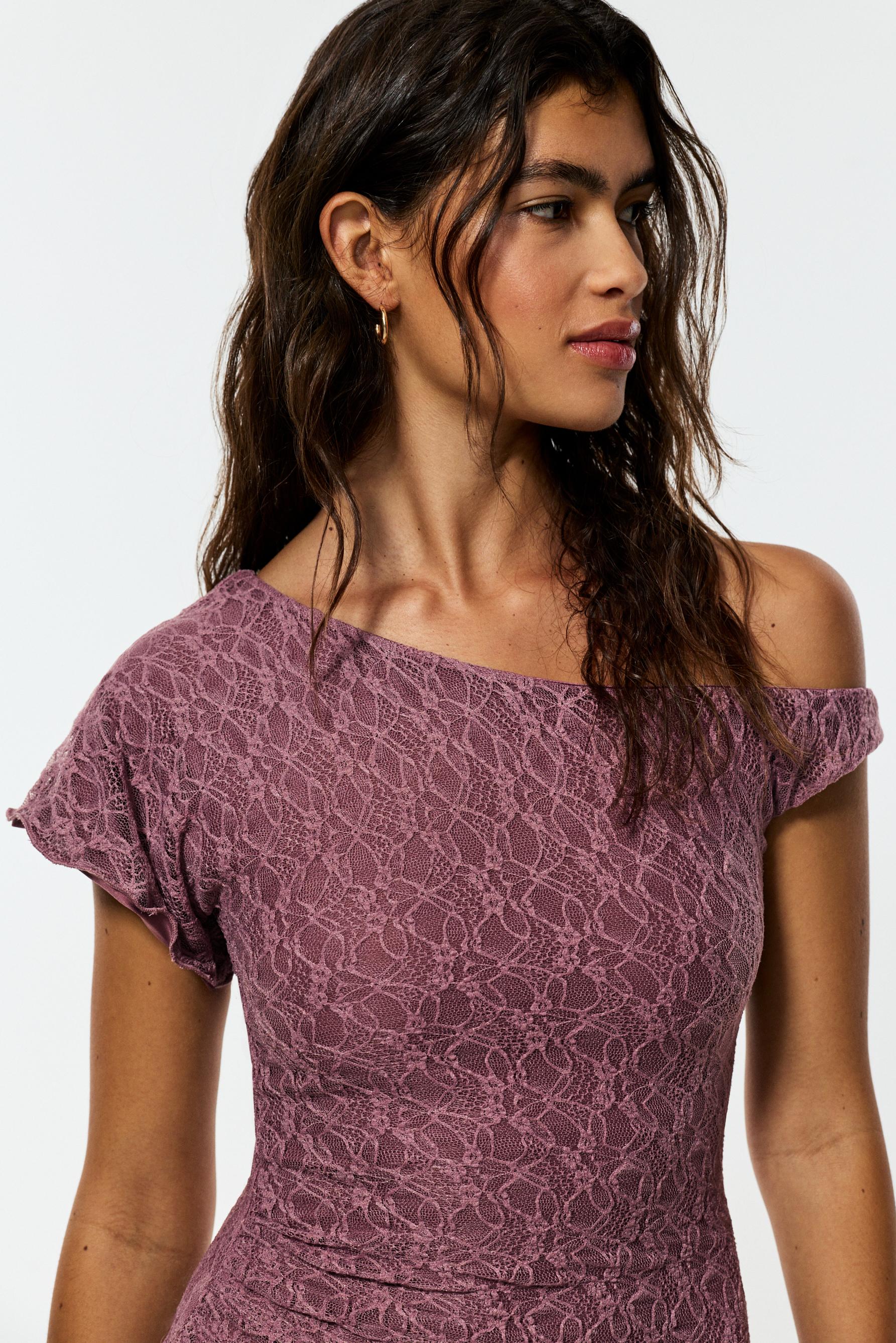 Asymmetric lace dress — DARK MAUVE