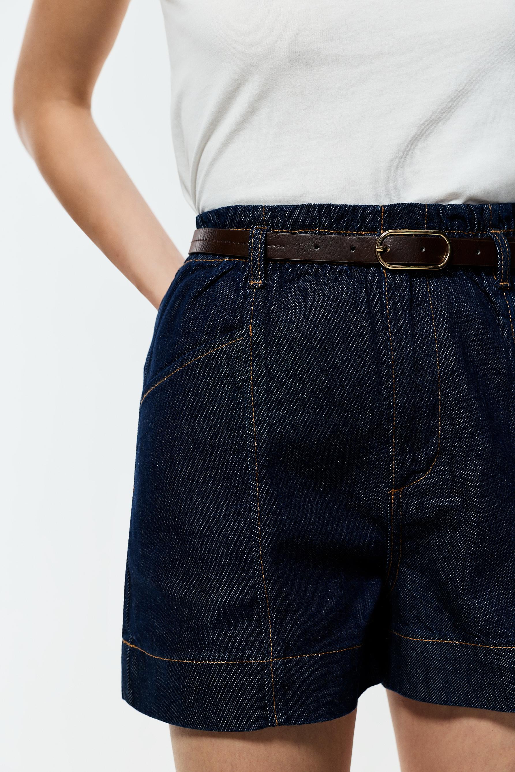 Paperbag denim shorts — NAVY