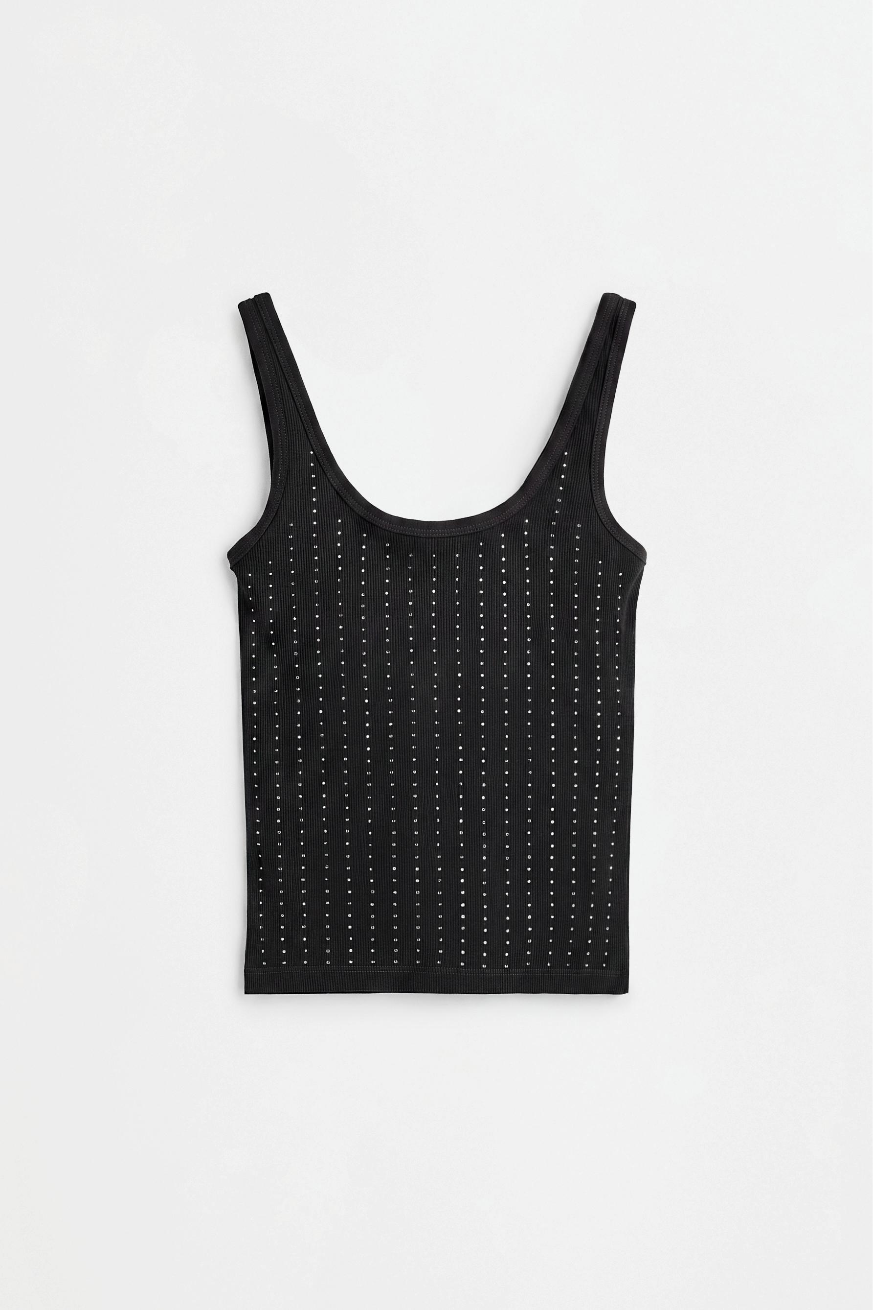Ribbed rhinestone T-shirt — BLACK