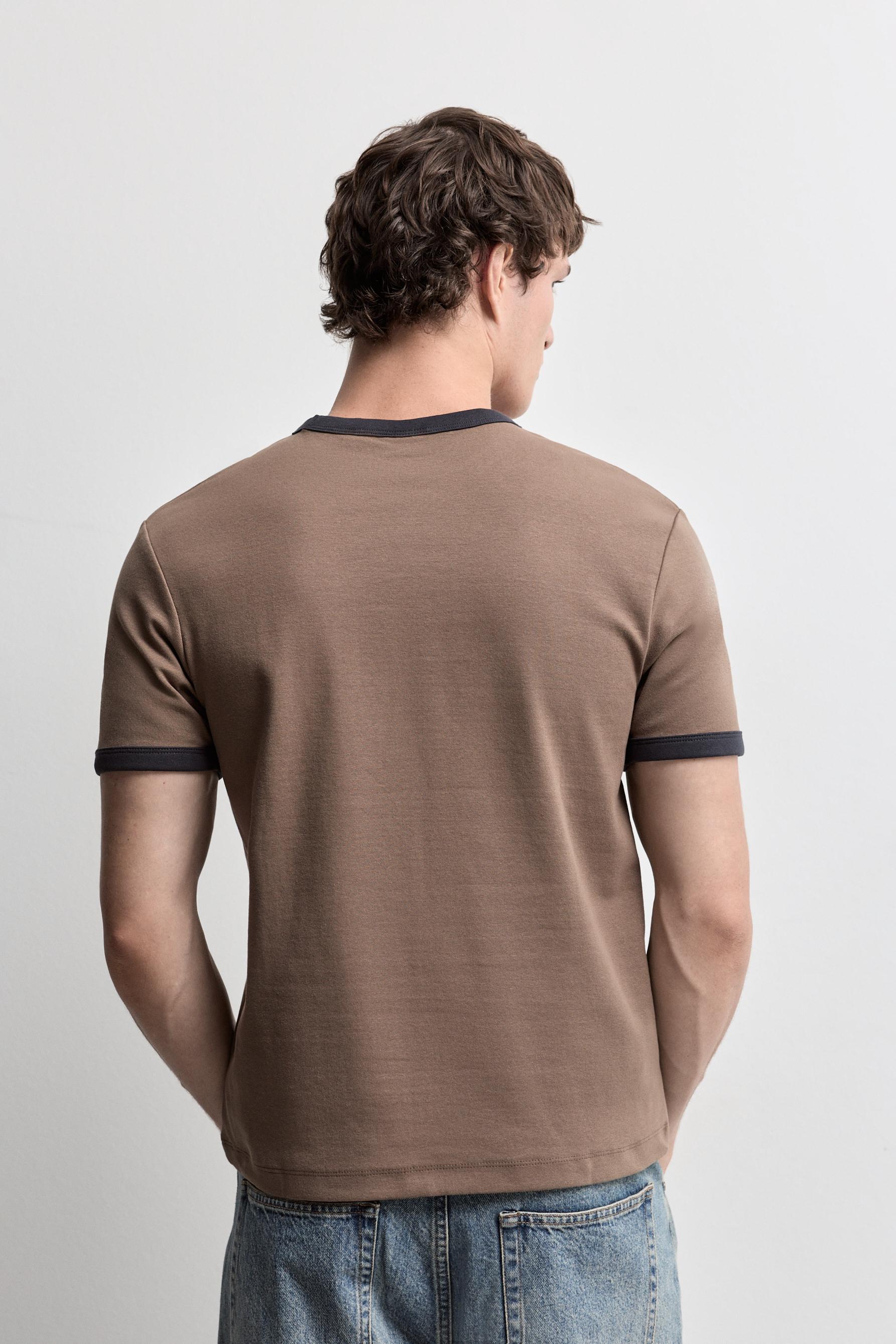 Printed contrast T-shirt — BROWN MARL