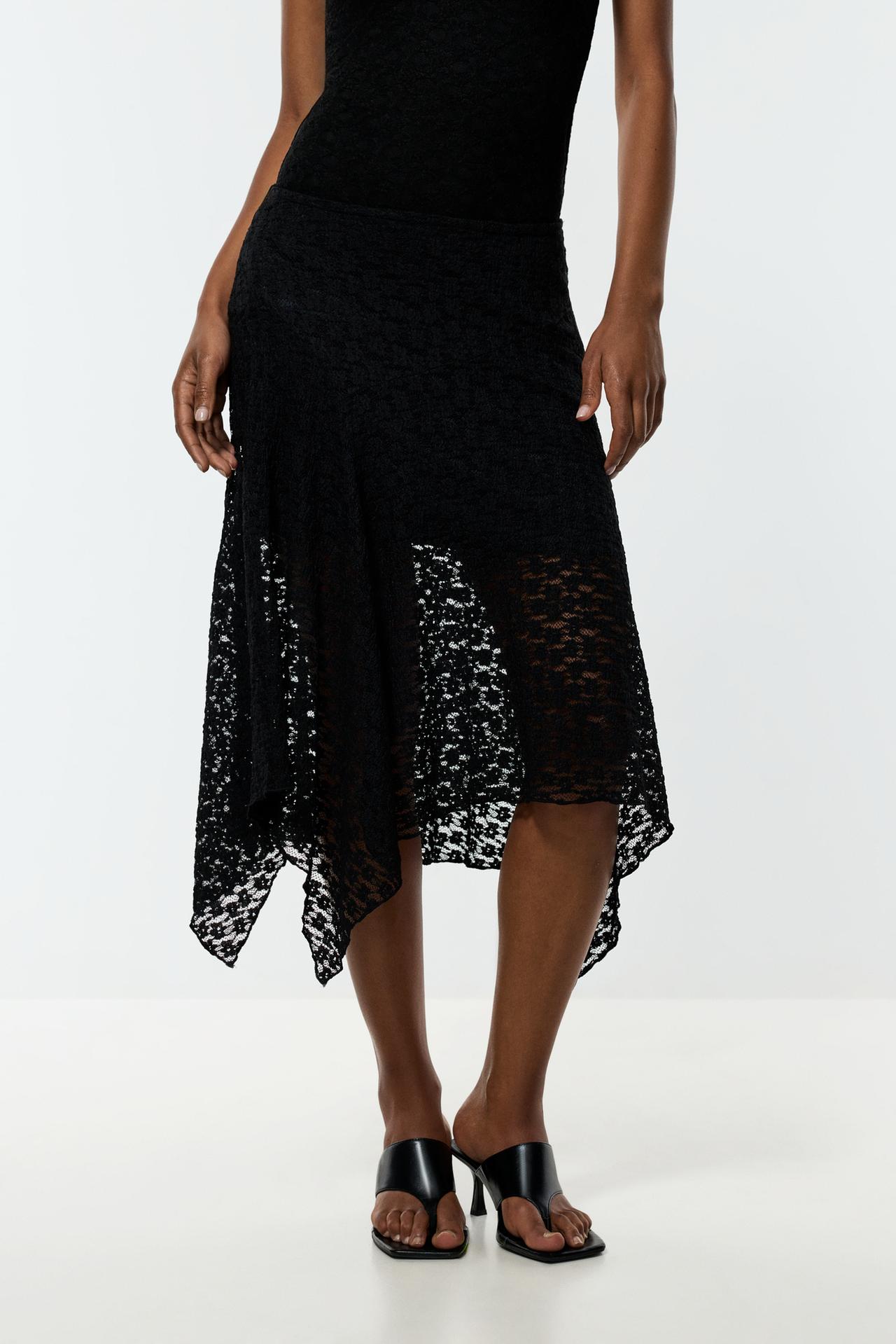Lace midi skirt — BLACK
