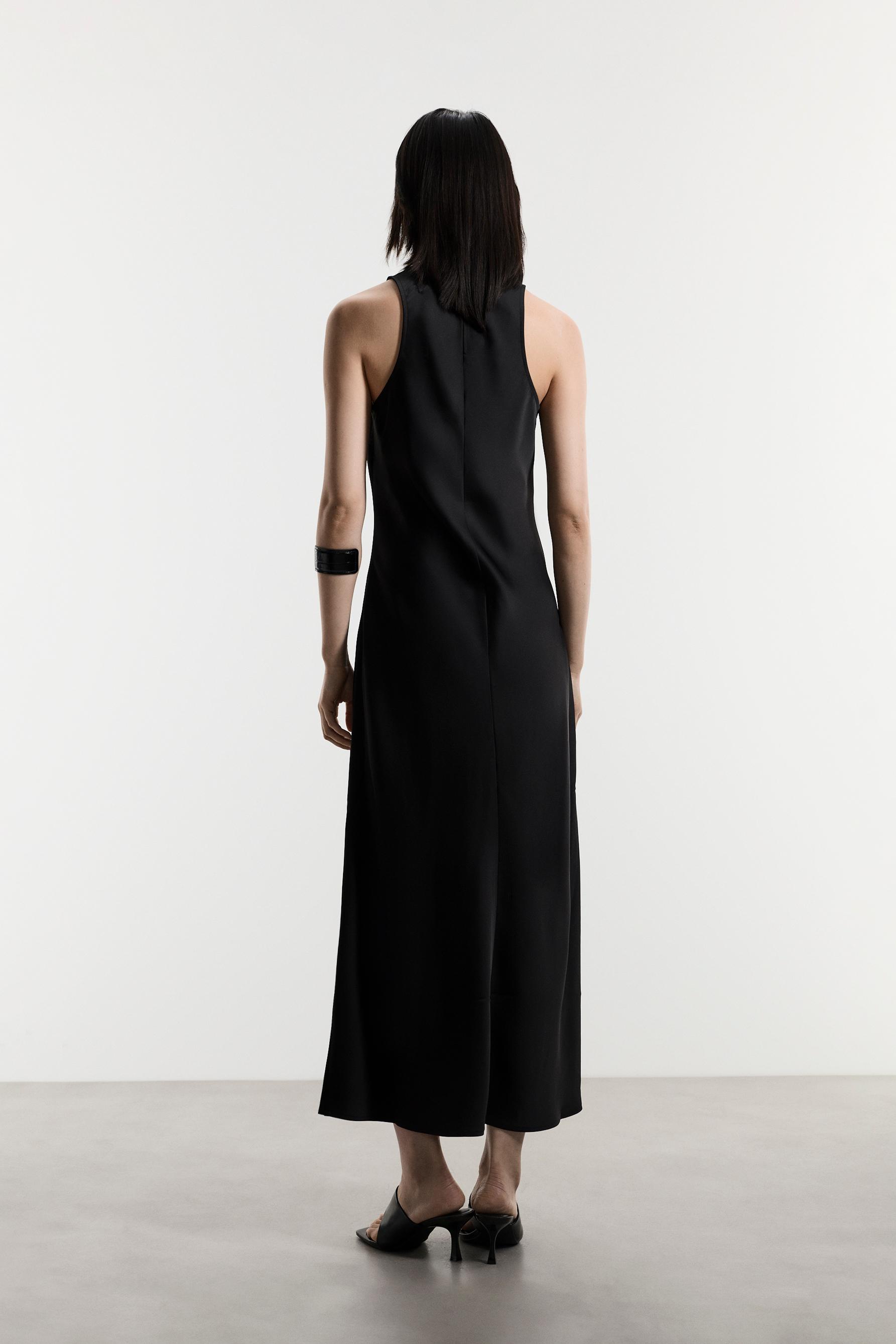 Satin midi dress — BLACK
