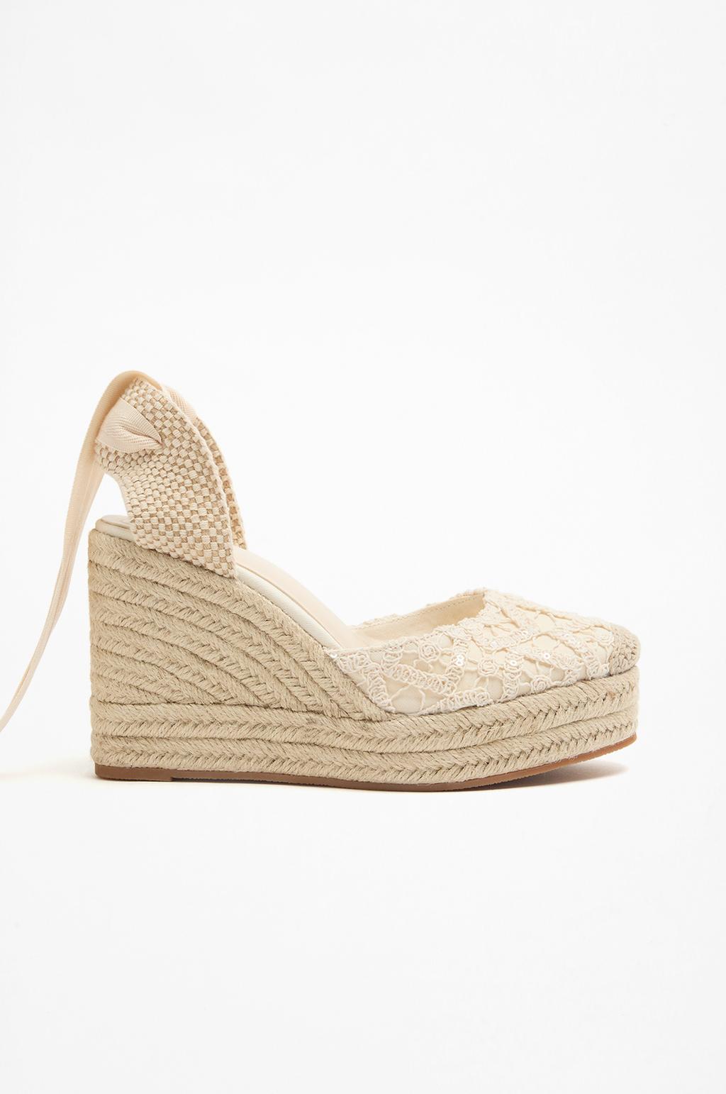 Embroidered platform wedge espadrilles