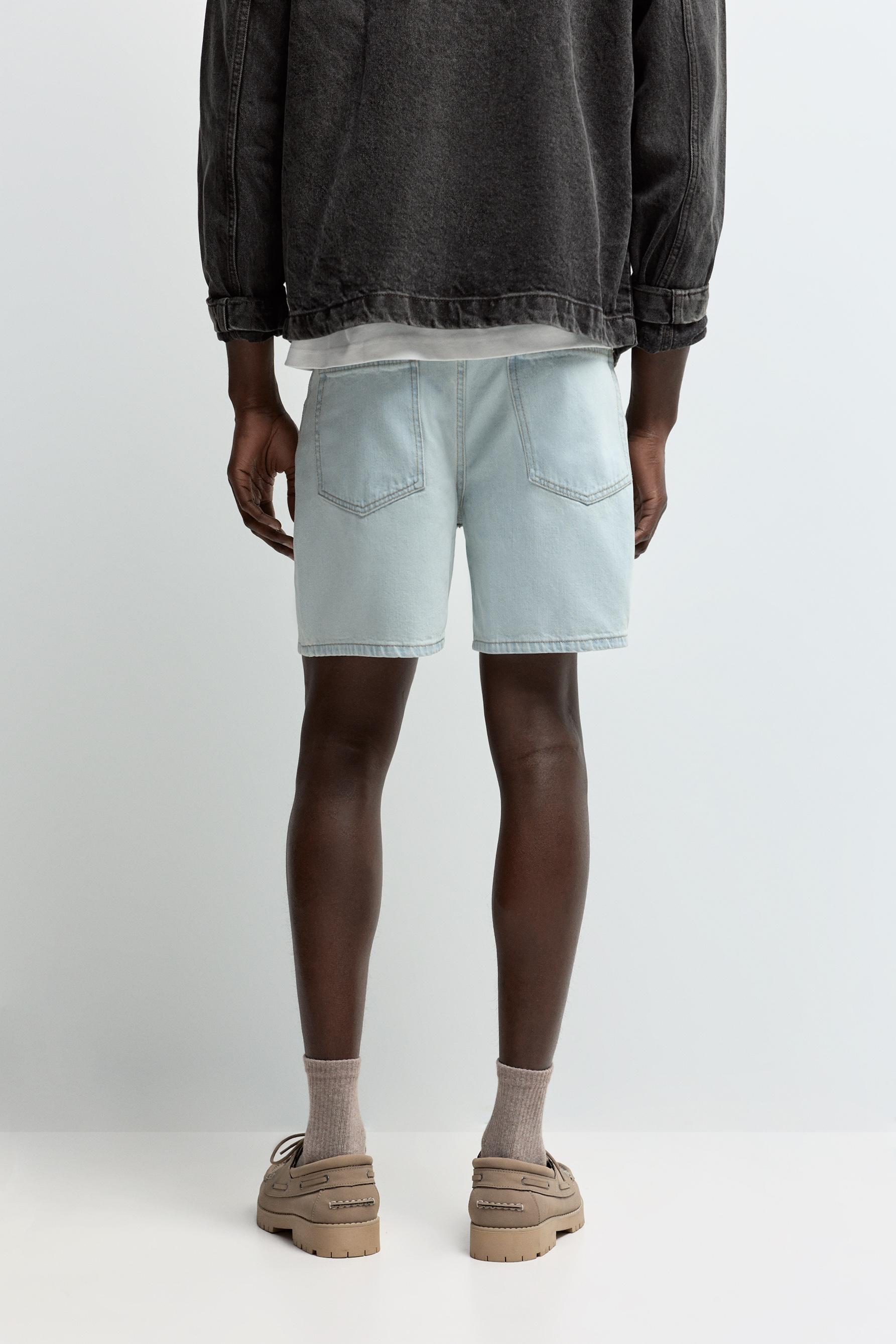 Denim Bermuda shorts with belt — SKY BLUE