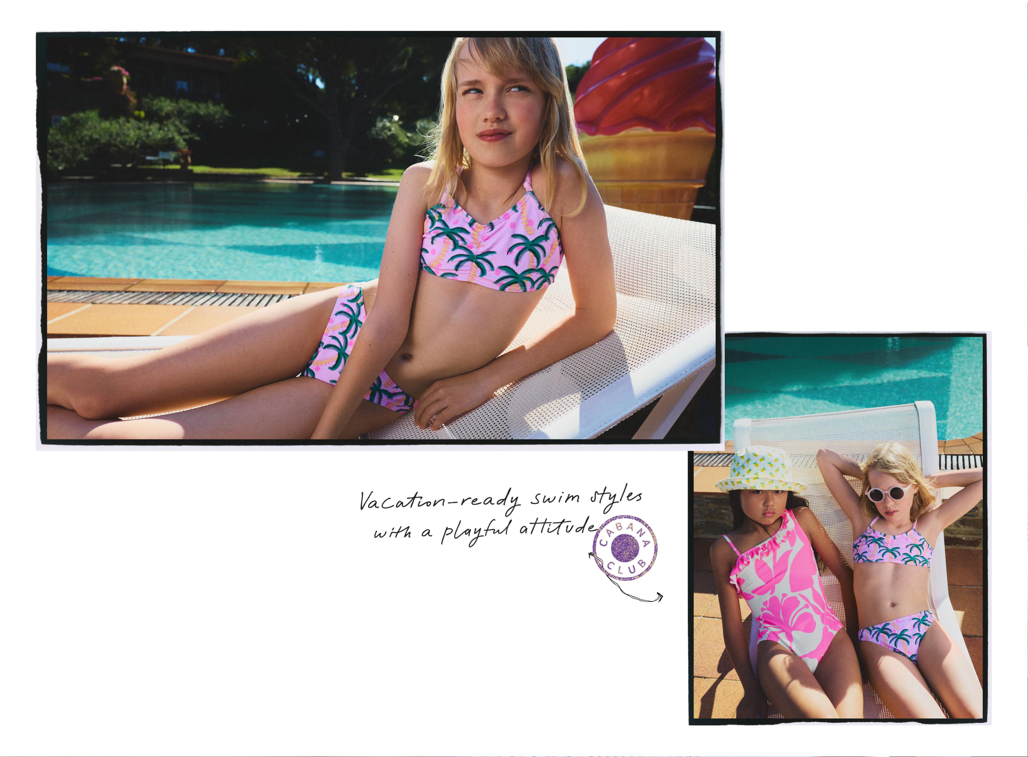 Ruched palm print bikini — PINK