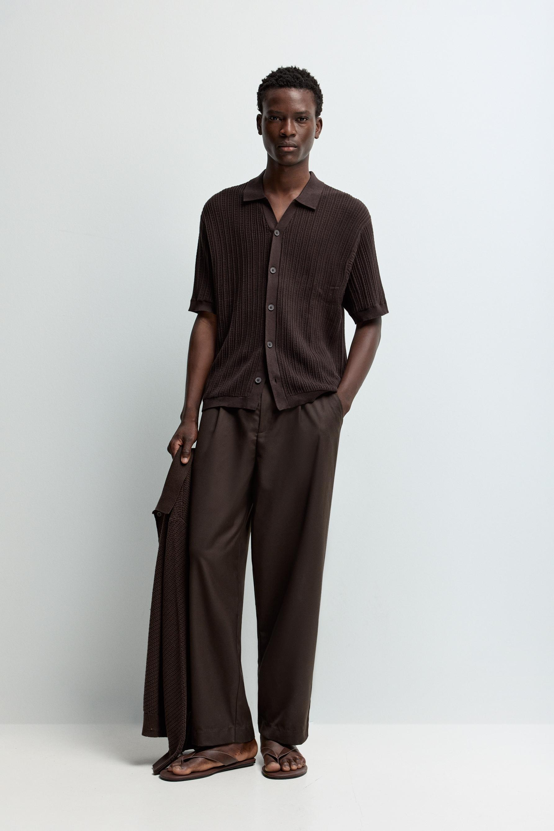 Ribbed Knit Shirt — CHOCOLATE