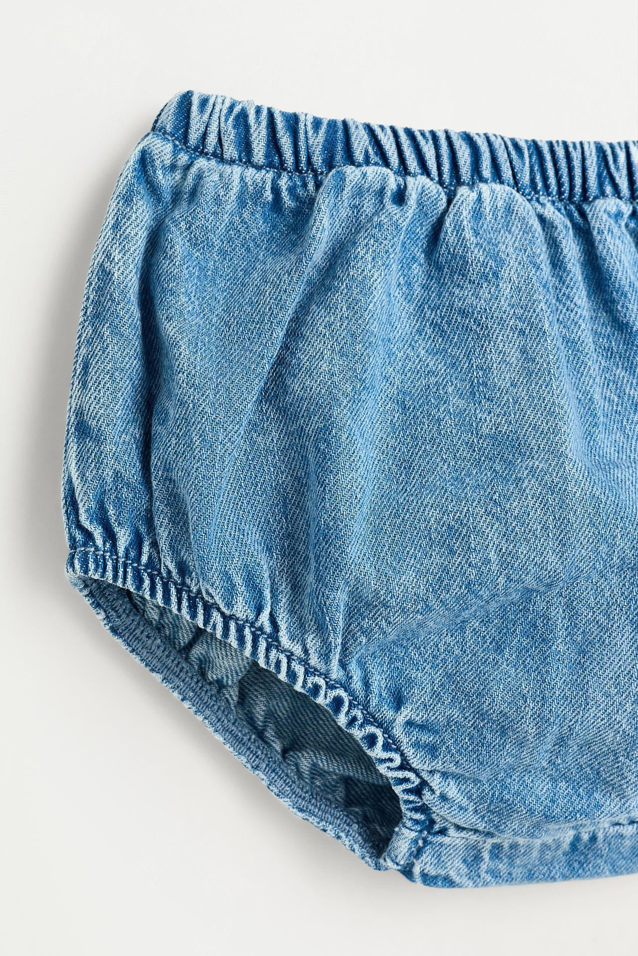 Denim pinafore dress and bloomers set — BLUE