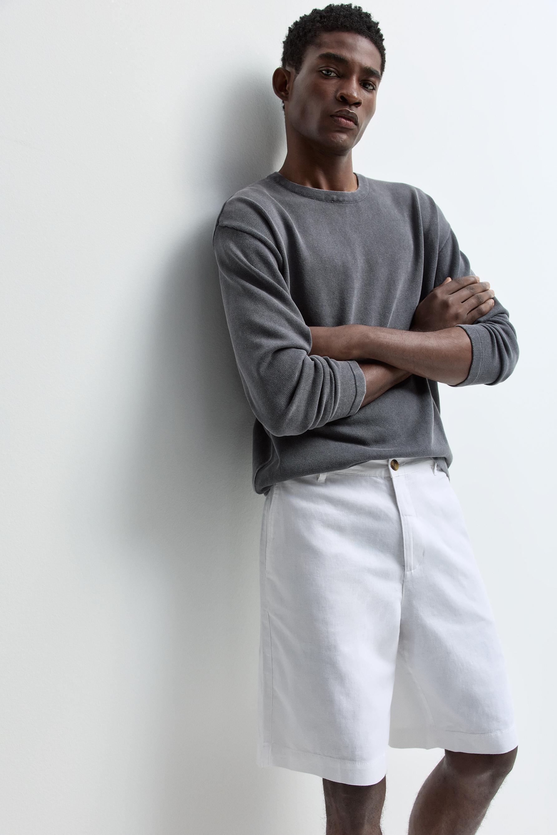 Cotton-linen chino Bermuda shorts — WHITE