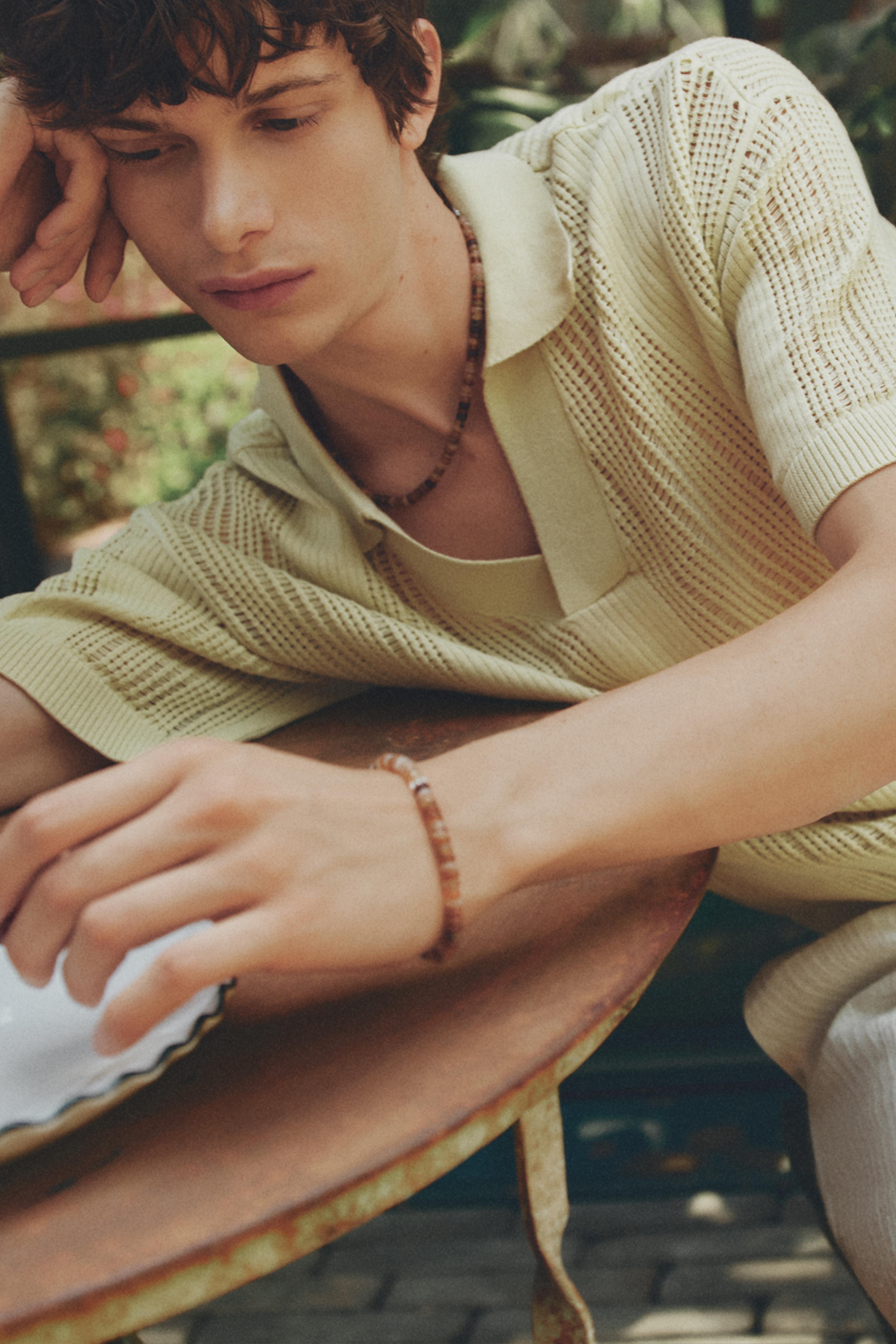Cutwork knit polo — PALE YELLOW