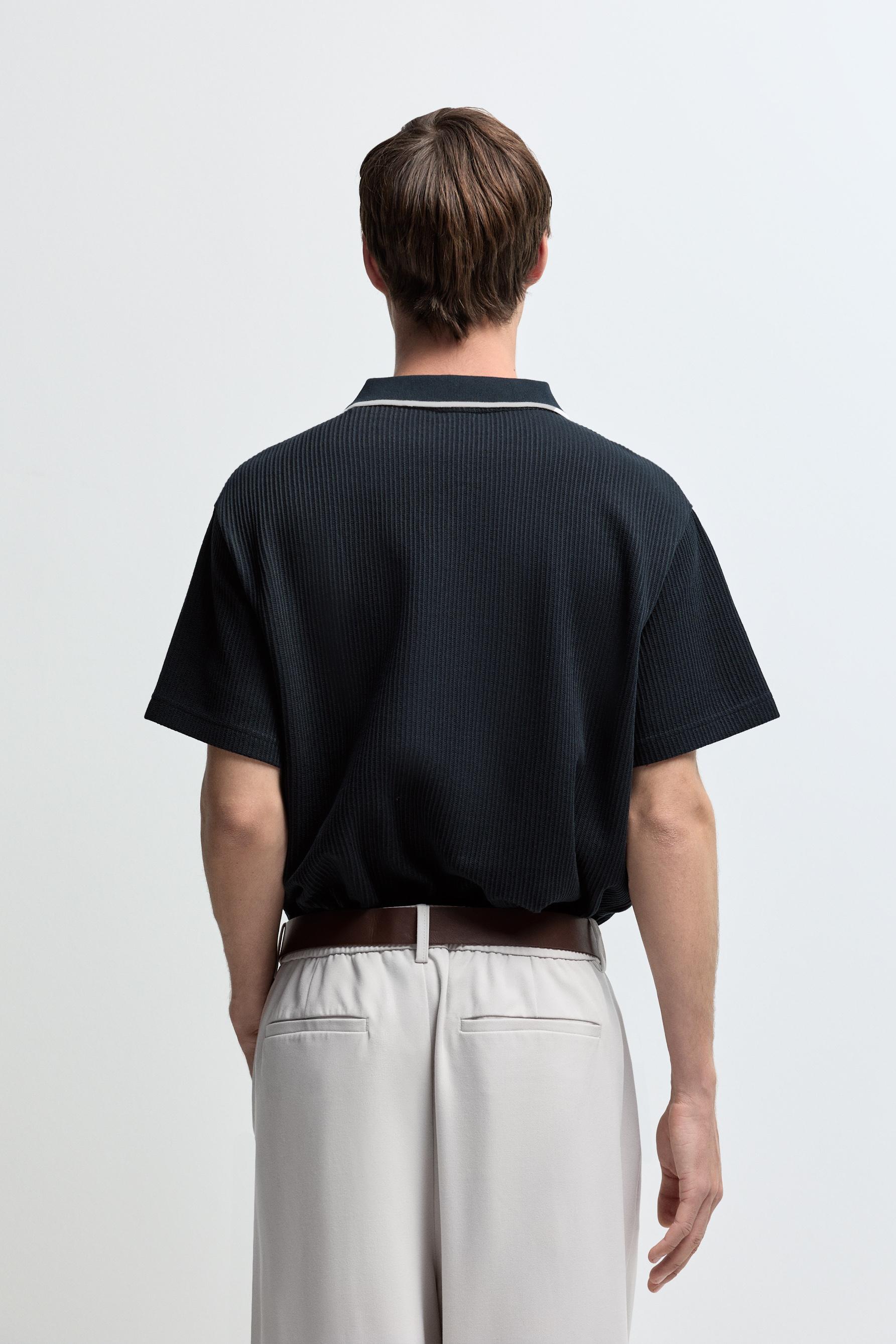 Contrast rib polo shirt — DARK NAVY