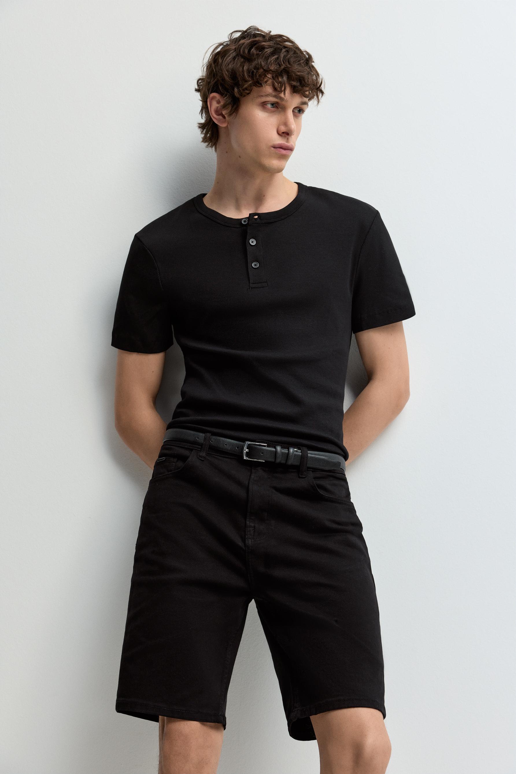 Slim denim Bermuda shorts — BLACK