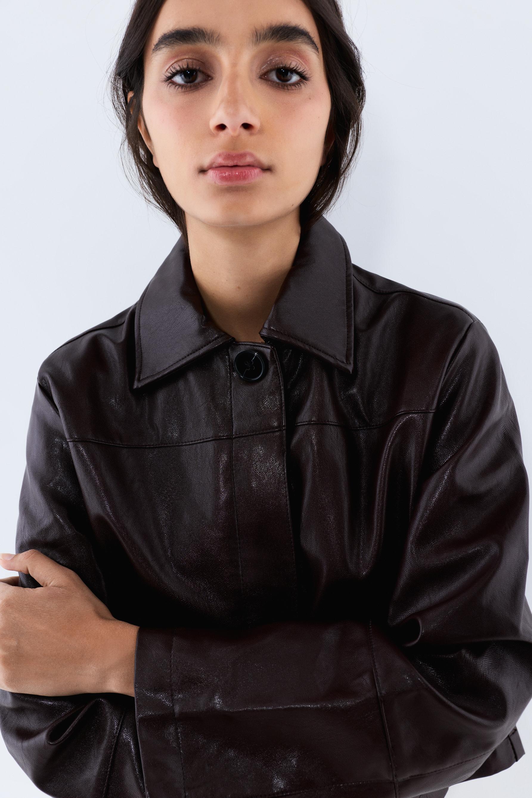 Leather effect pocket jacket — BURGUNDY