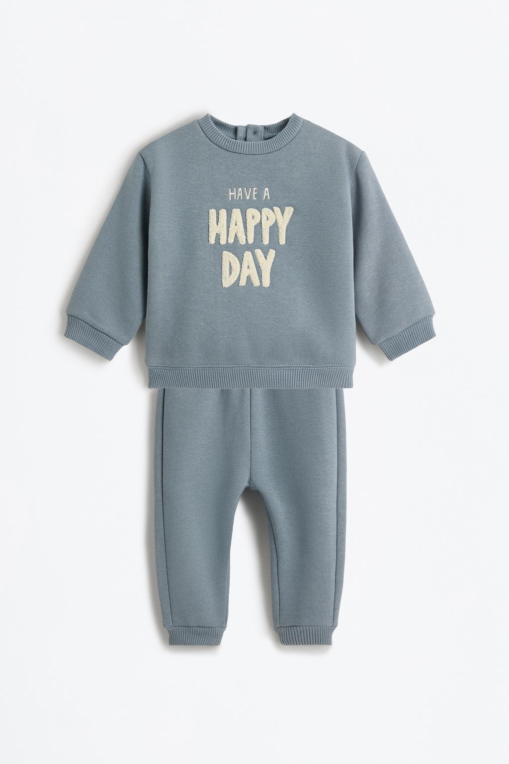 Set bluză sport și pantaloni broderie bumbac Terry