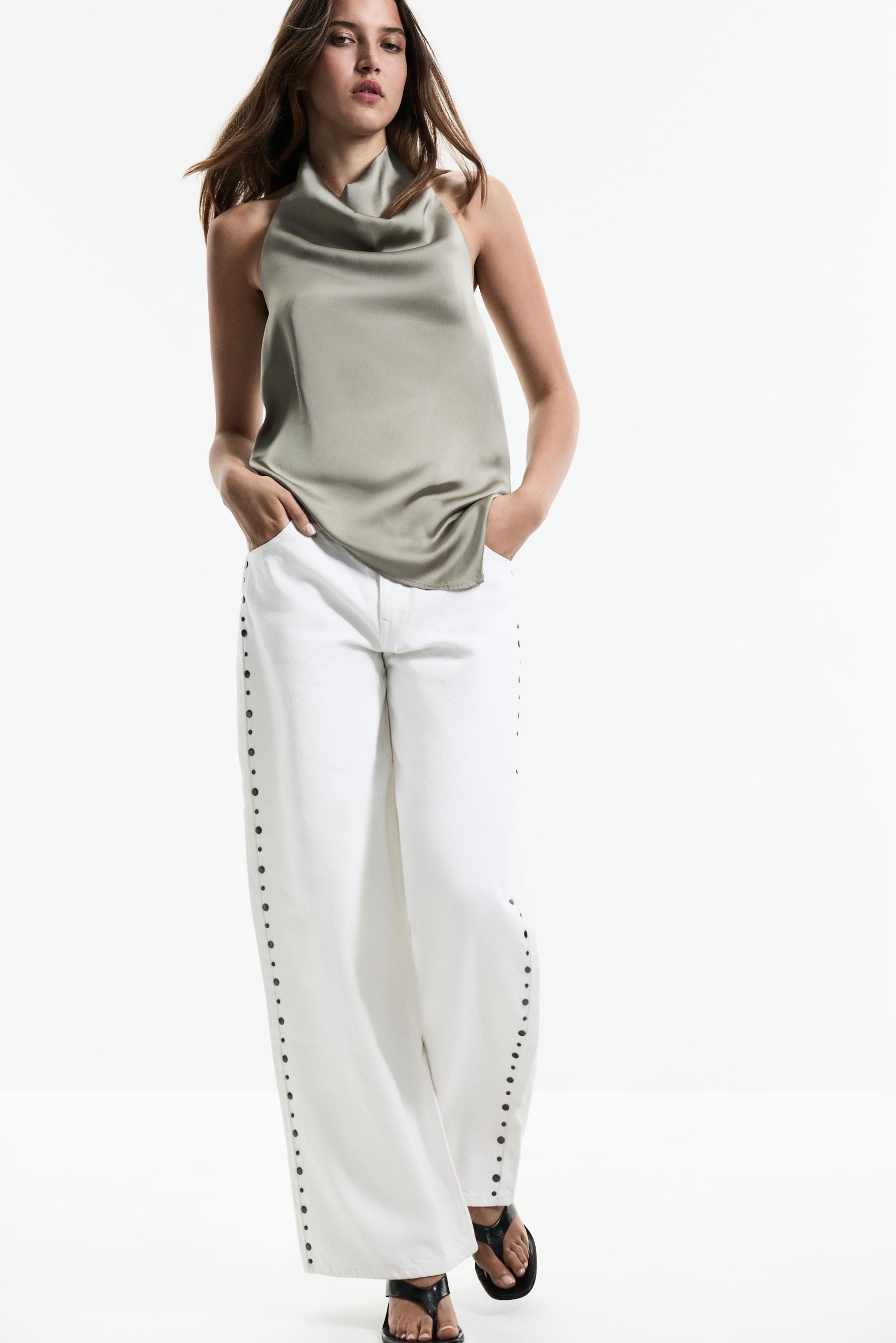 Studded wide-leg jeans — BEIGE