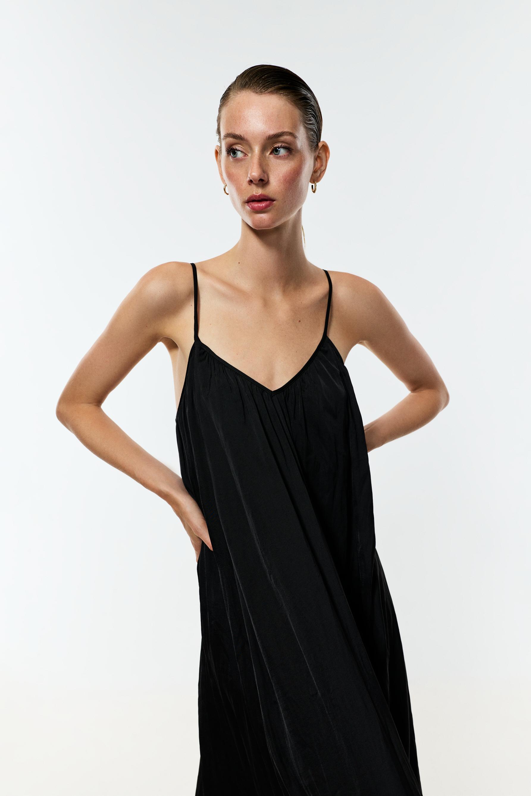 Satin midi dress — BLACK