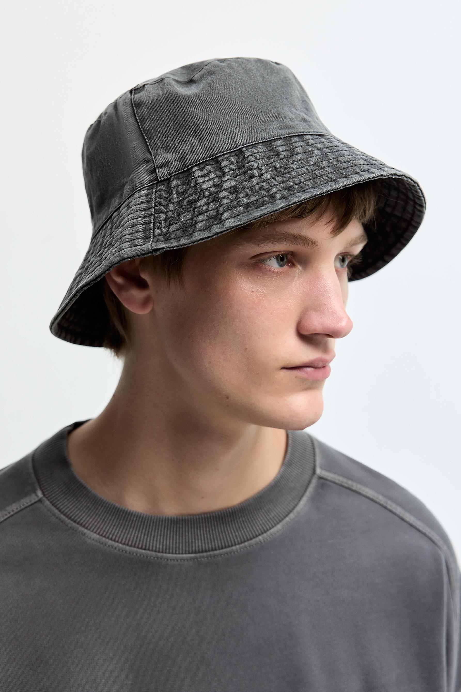 Faded-effect bucket hat — BLACK
