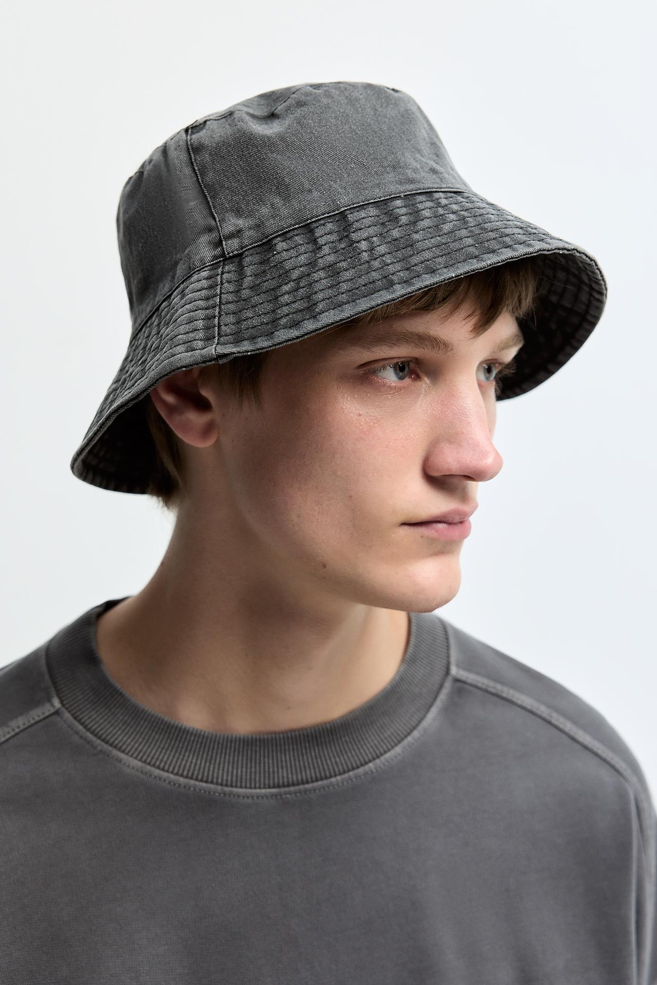Faded-effect bucket hat — BLACK