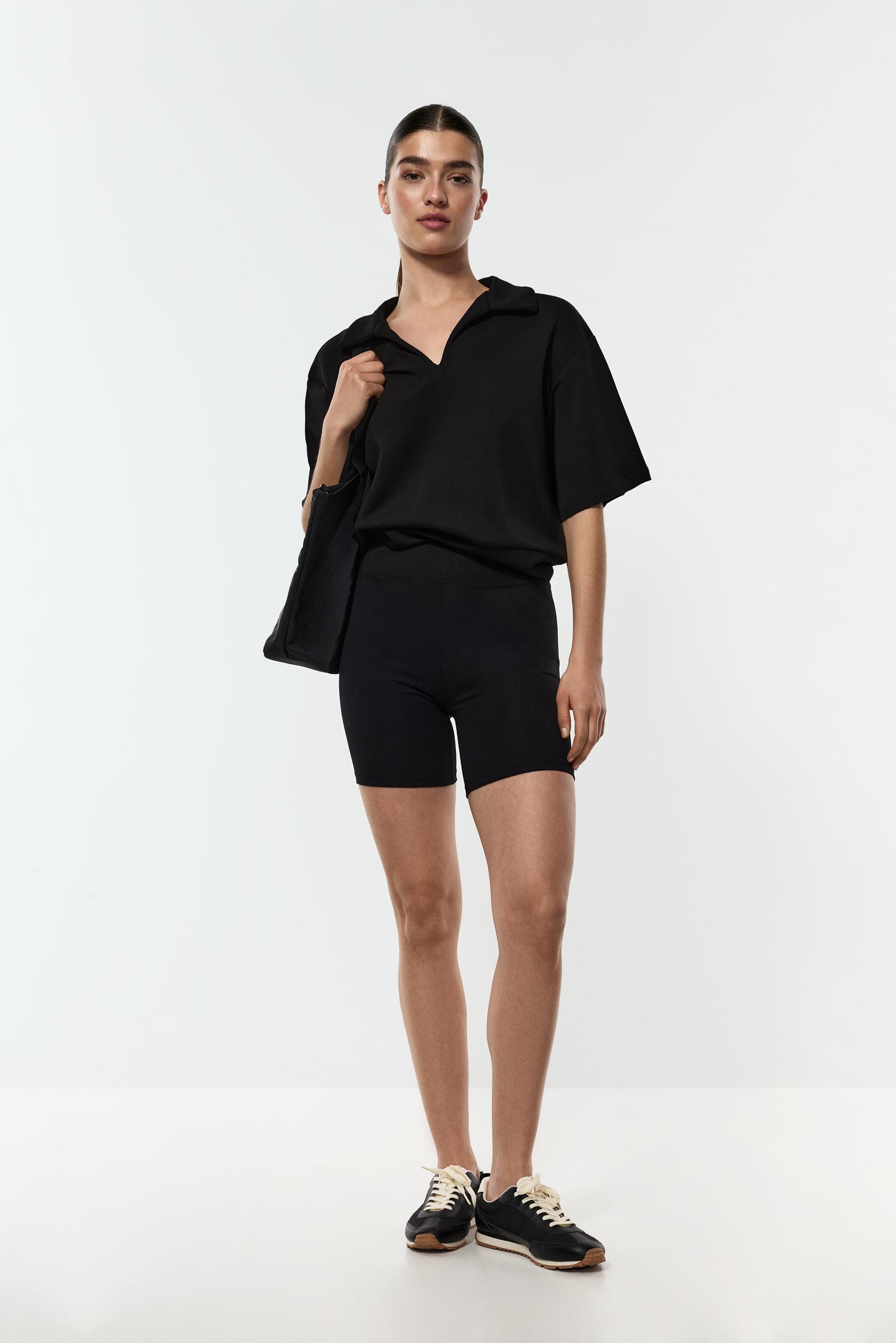 Ribbed waist cycling leggings — BLACK
