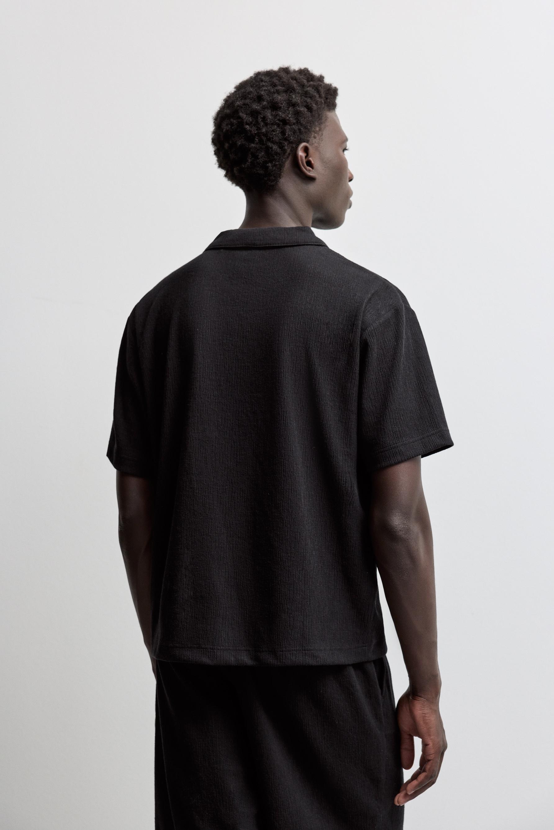 Rustic texture polo shirt — BLACK