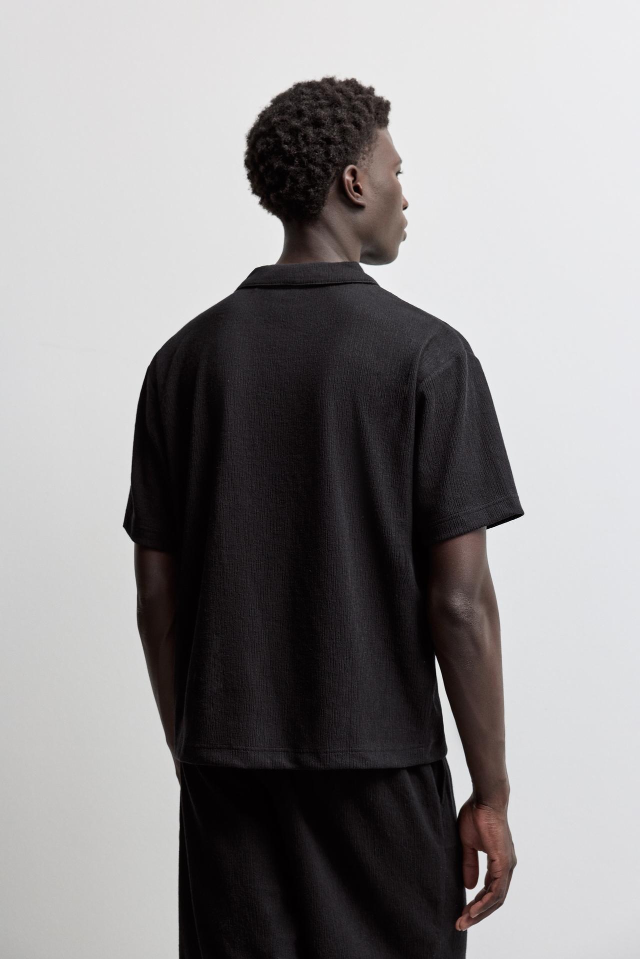 Rustic texture polo shirt — BLACK