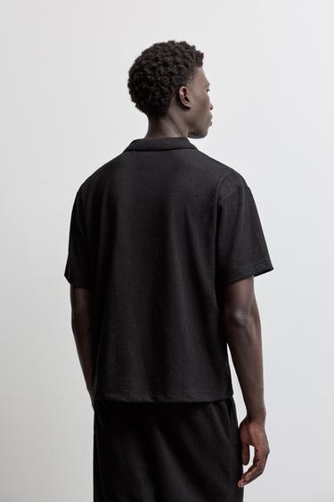 Rustic texture polo shirt — BLACK 4
