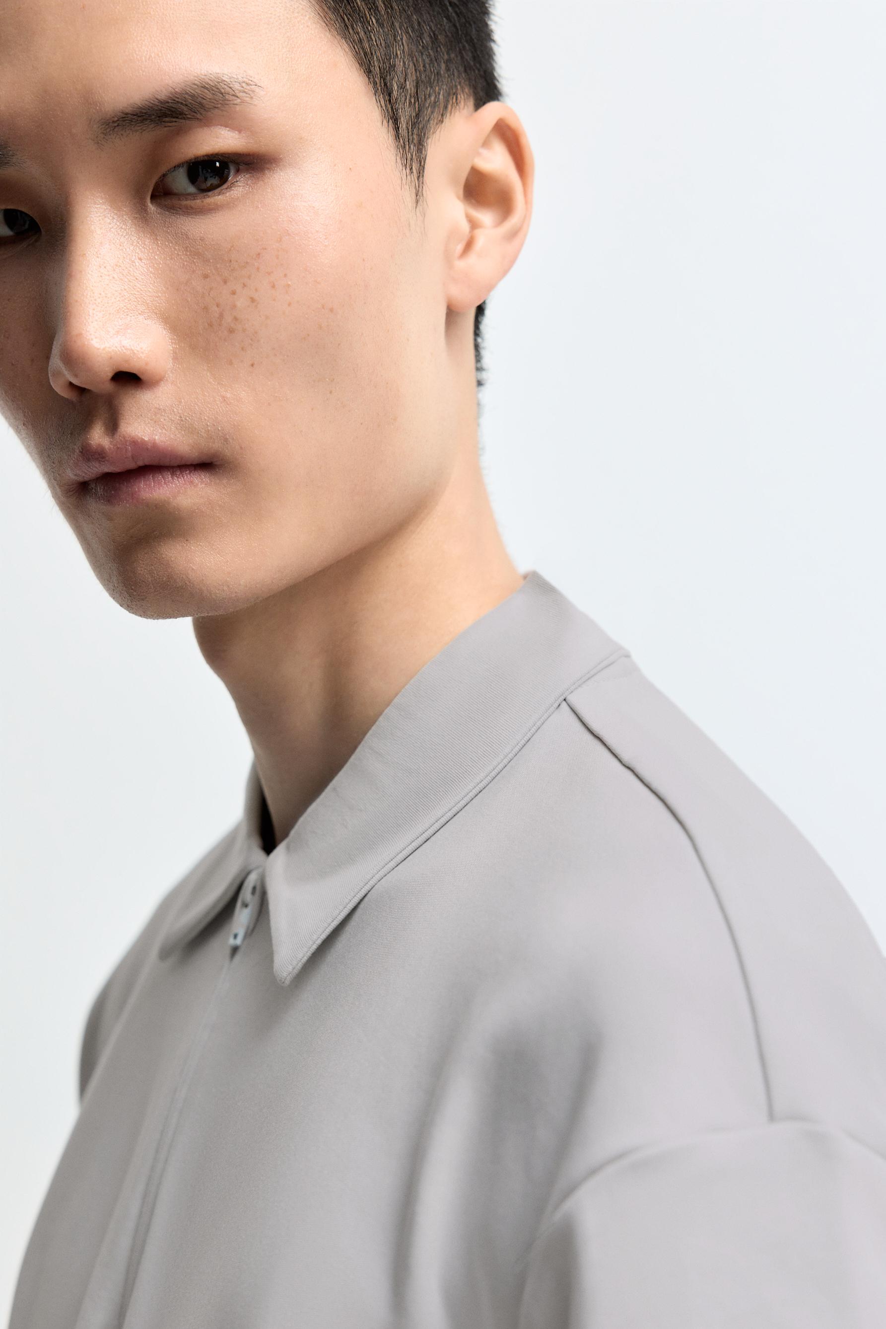 Interlock zip-up polo shirt — PALE BLUE