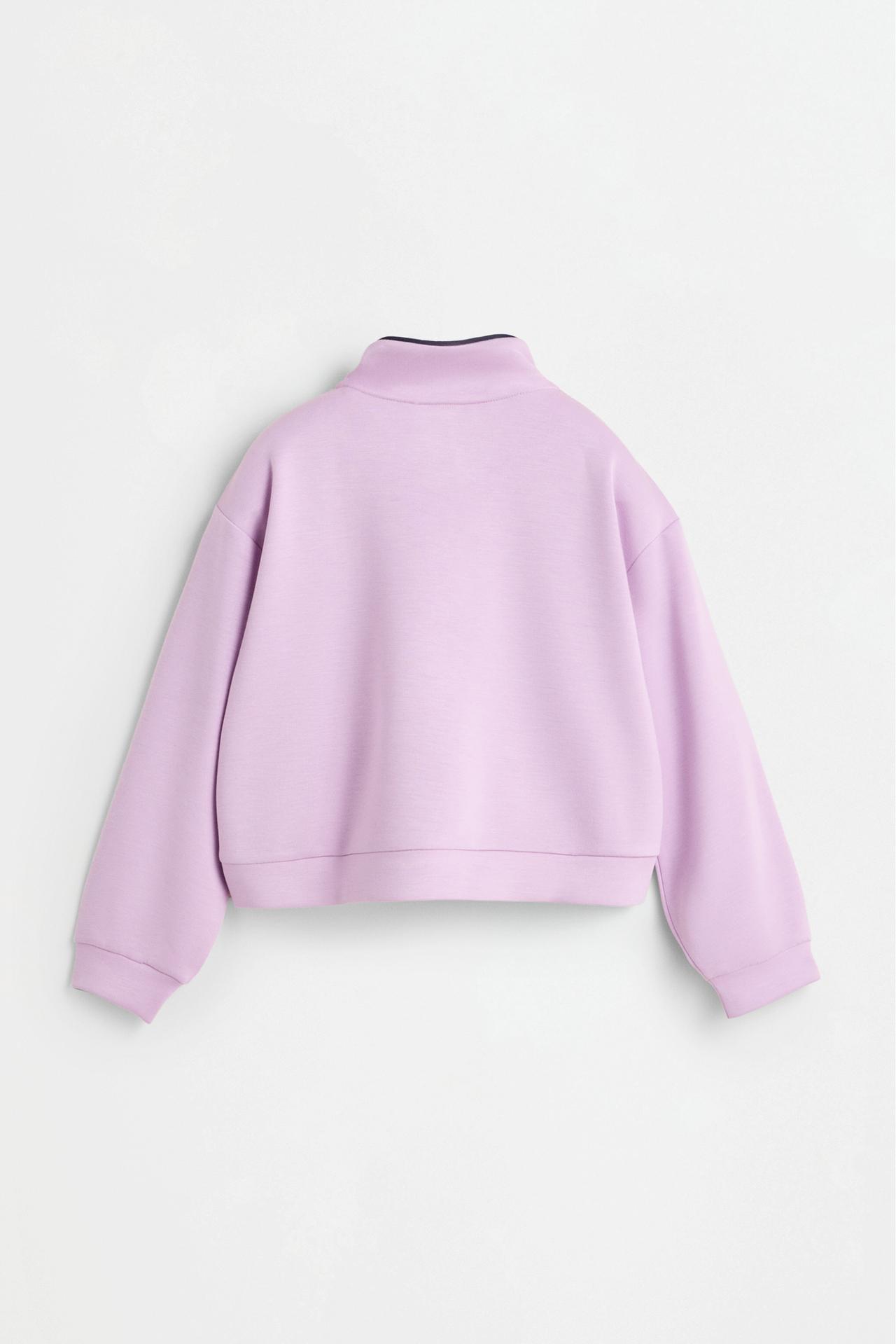 Rib-trim suede zip sweatshirt — MAUVE