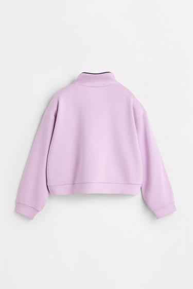 Rib-trim suede zip sweatshirt — MAUVE 2