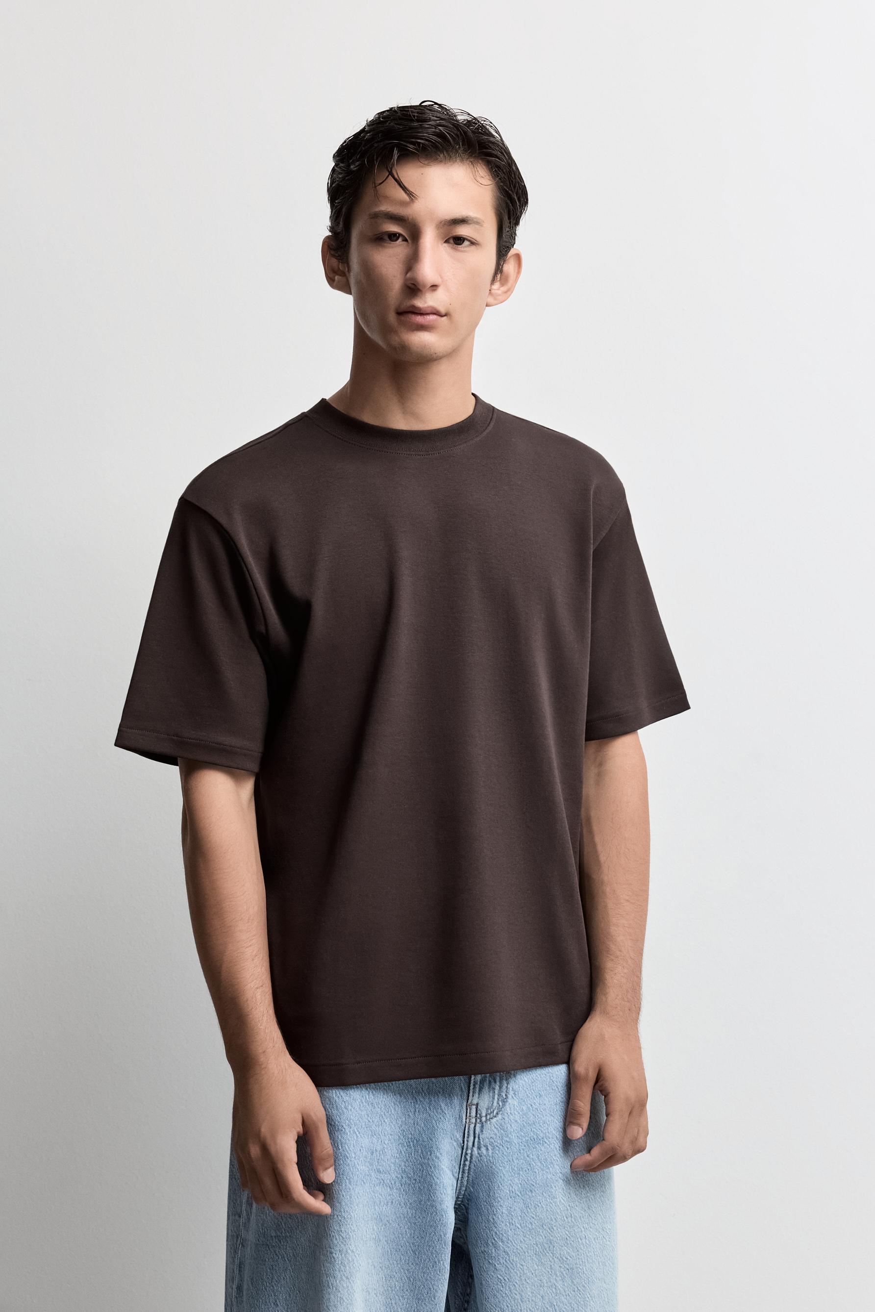 Mock neck interlock T-shirt — DARK BROWN
