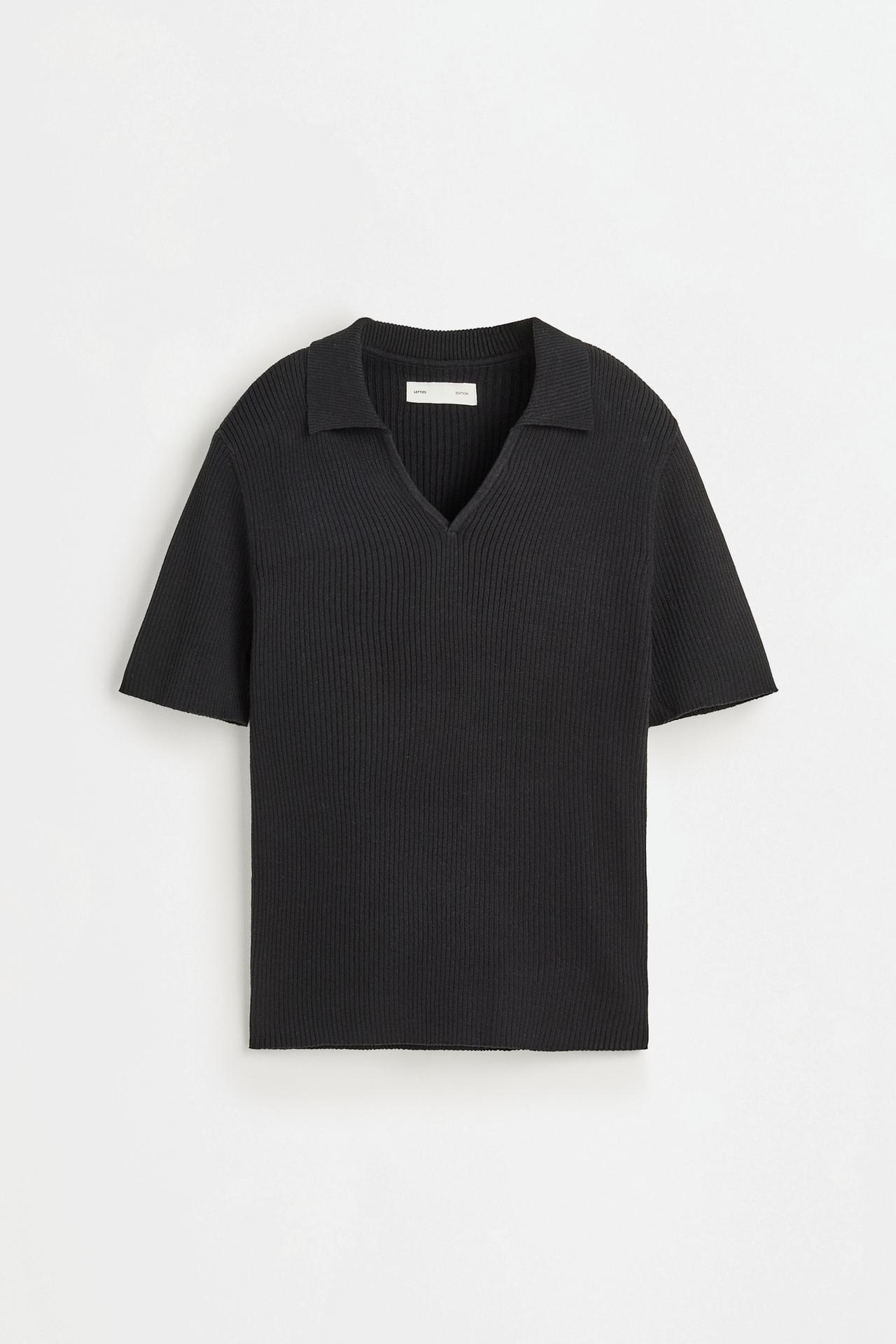 Ribbed knit polo shirt — BLACK